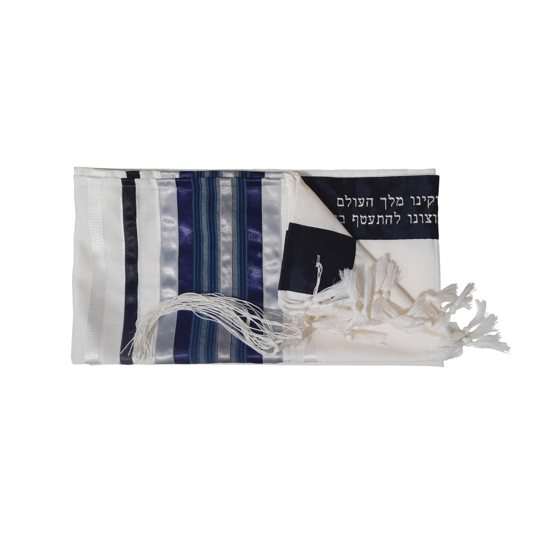 Exclusive Wool Tallit Prayer Shawl - Blue, Gray & Silver Shades for Jewish Religious Ceremonies & Worship Services