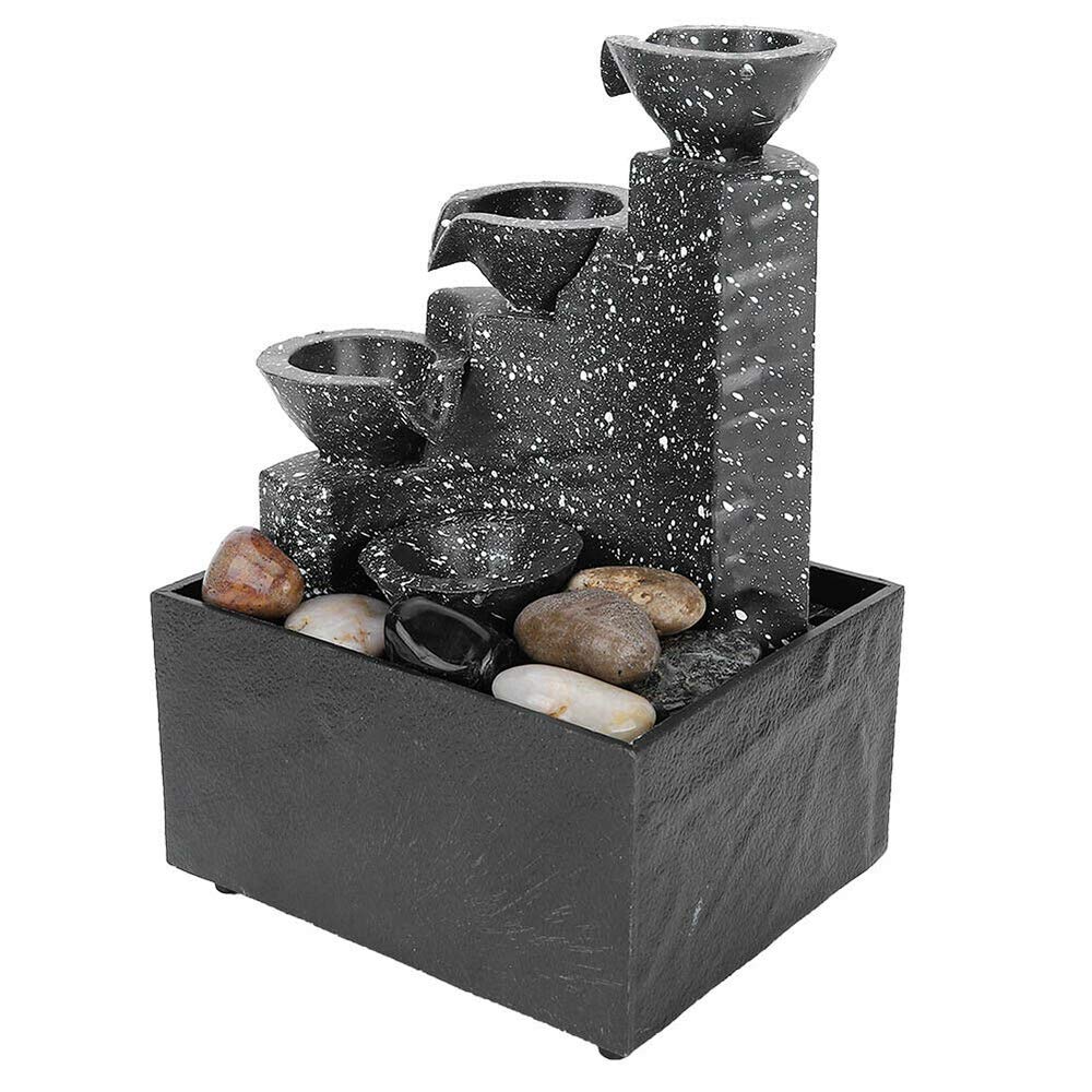 ARMYJY Indoor Tabletop Fountain with Natural Stones, LED Lights & Decorative Statues - USB Powered Relaxing Water Feature for Home & Office Decor - Perfect for Stress Relief, Meditation & Zen Spaces