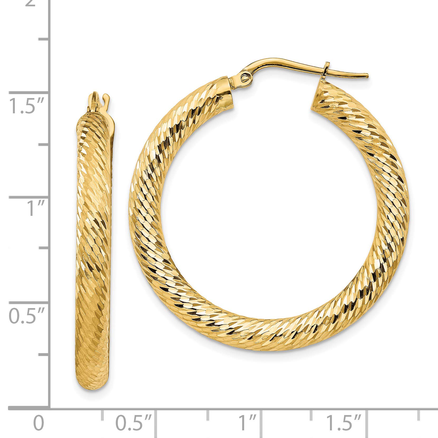 4mm Diamond-Cut Polished Round 14K Gold Hoop Earrings for Women - Classic Everyday Jewelry for Work, Date Night & Special Occasions