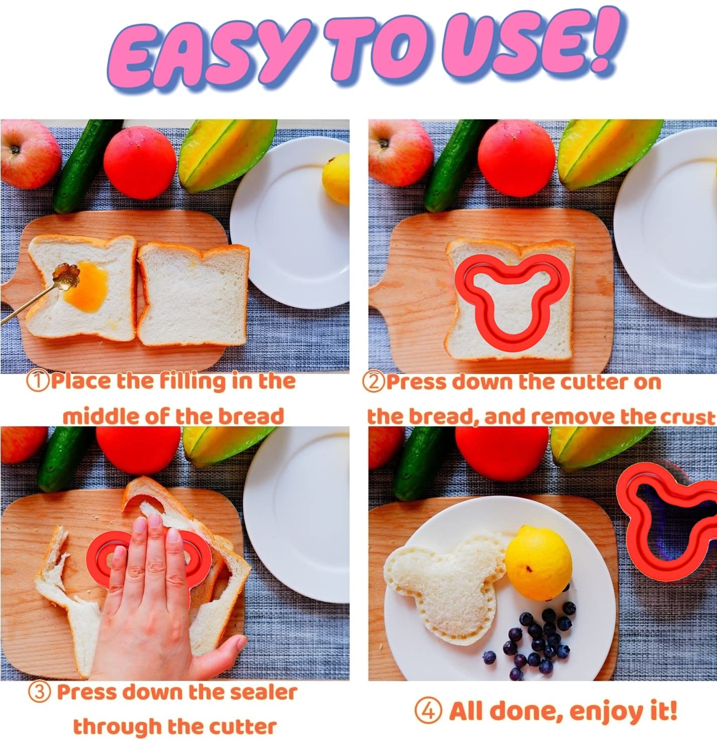 Uncrustables Sandwich Maker Kit - 24pc Sandwich Cutter & Sealer Set for Kids | Crustless Bread Cookie Cutters | Perfect for School Lunch Boxes, Bento Boxes & Homemade Snacks