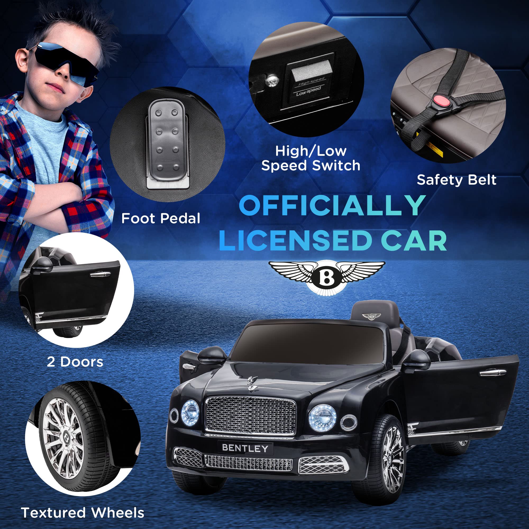 **Aosom Bentley Mulsanne 12V Kids Ride-On Car with Remote Control, Battery-Powered, LED Lights & MP3 Player – Perfect for Outdoor Play & Birthday Gifts**    *Optimized for Google SEO, includes key features (remote control, LED lights, MP3 player), and highlights usage scenarios (outdoor play, birthday gifts).*