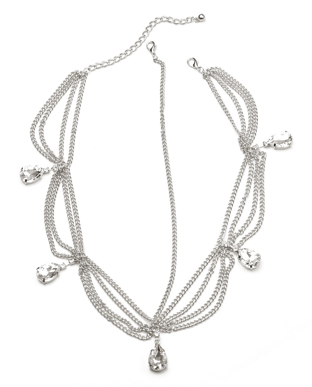 Bohemian Women's Head Chain Jewelry - Silver-Tone Dangling Teardrop Rhinestone Hair Accessories for Festivals, Weddings & Boho Fashion