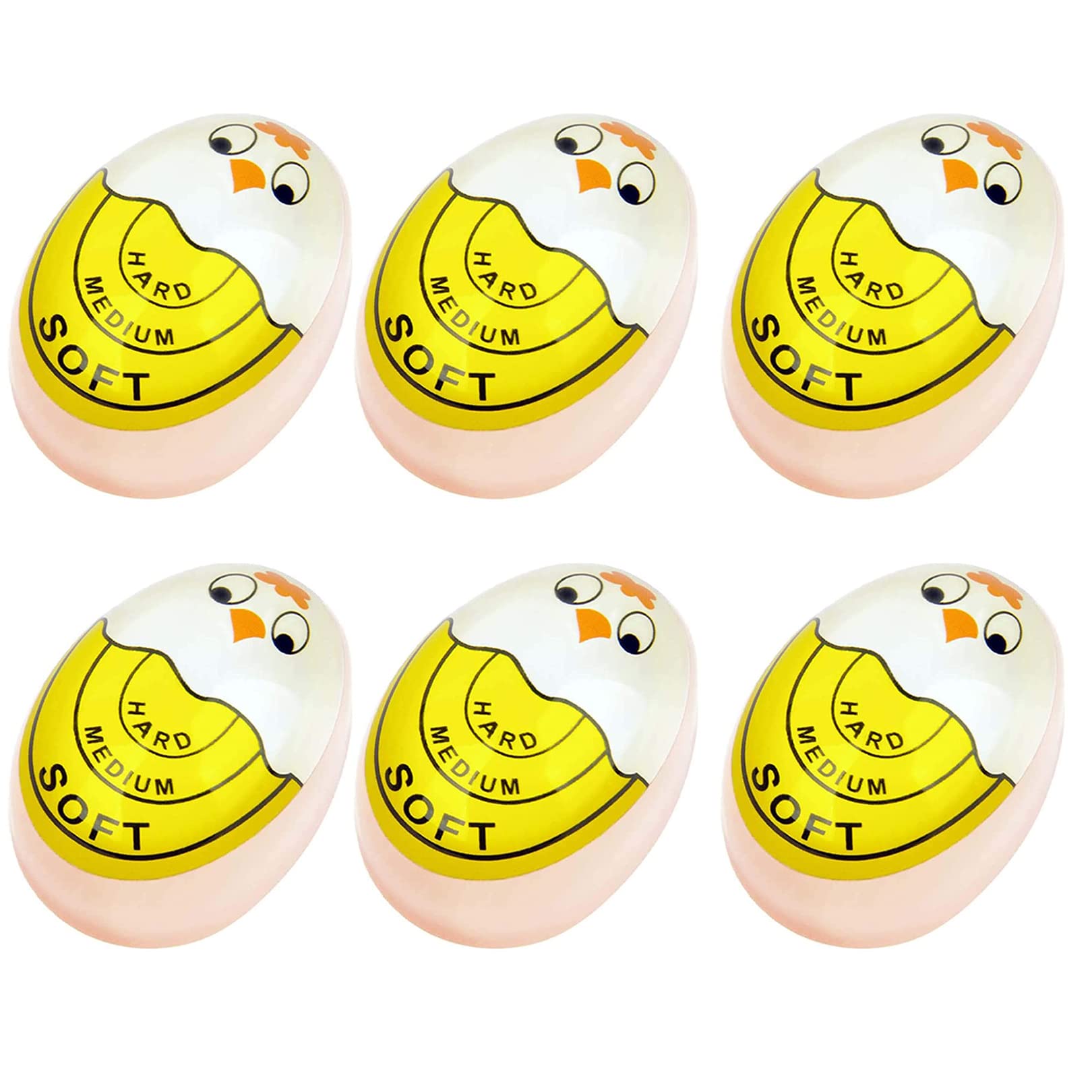 Color Changing Egg Timer for Perfect Hard & Soft Boiled Eggs - 6 Pack Yellow Kitchen Timer with Visual Doneness Indicator - Ideal for Breakfast Meal Prep & Cooking Enthusiasts