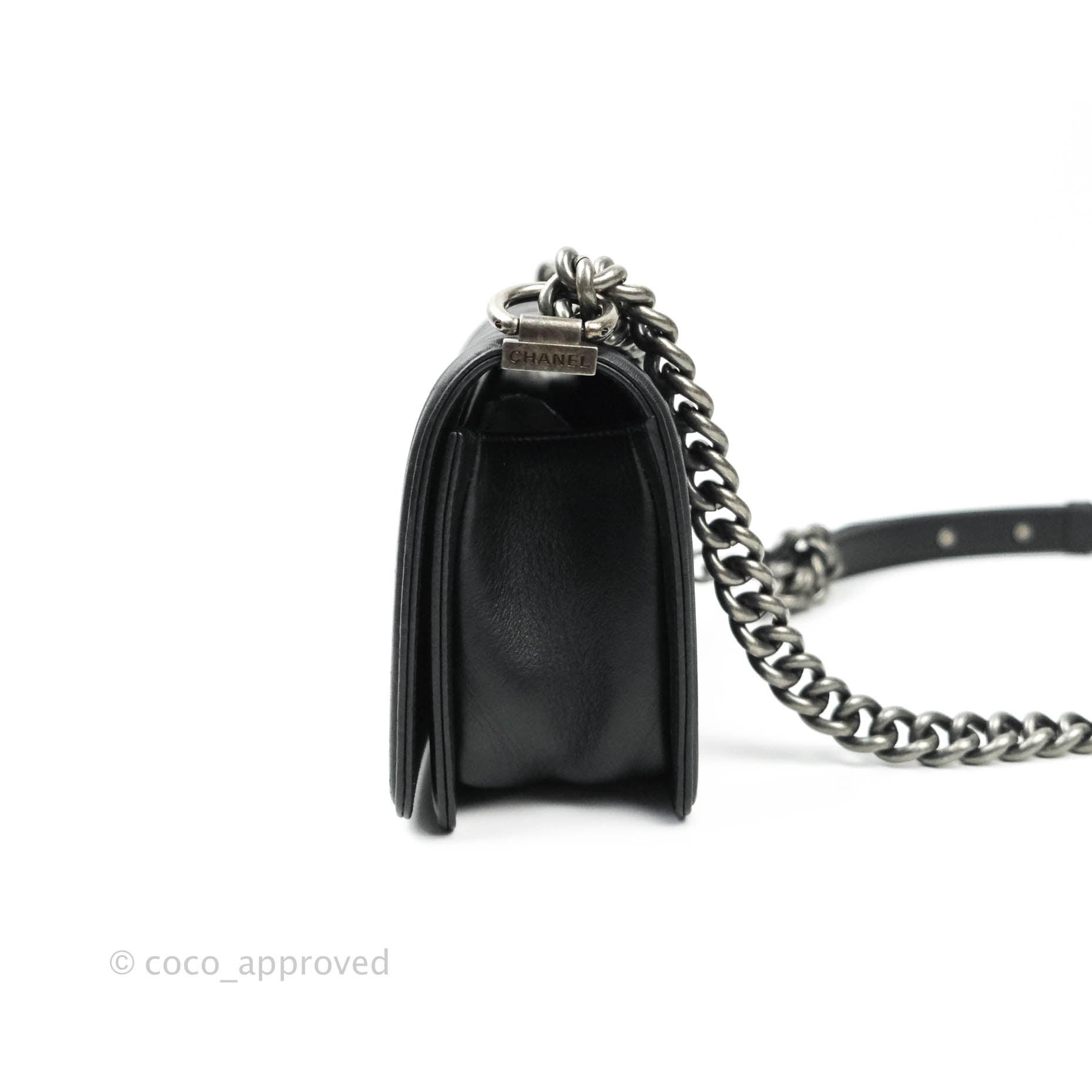 Chanel Boy Small Handbag Black Calfskin Leather Ruthenium Hardware - Luxury Crossbody Bag for Women, Perfect for Evening Parties & Date Nights