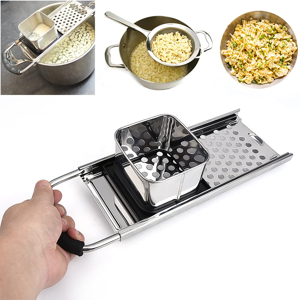 Premium Stainless Steel Spaetzle Maker with Safety Pusher & Comfort Grip - German Noodle & Dumpling Press - Silver (TK-S-001) - Perfect for Homemade Spaetzle, Dumplings & Pasta Making