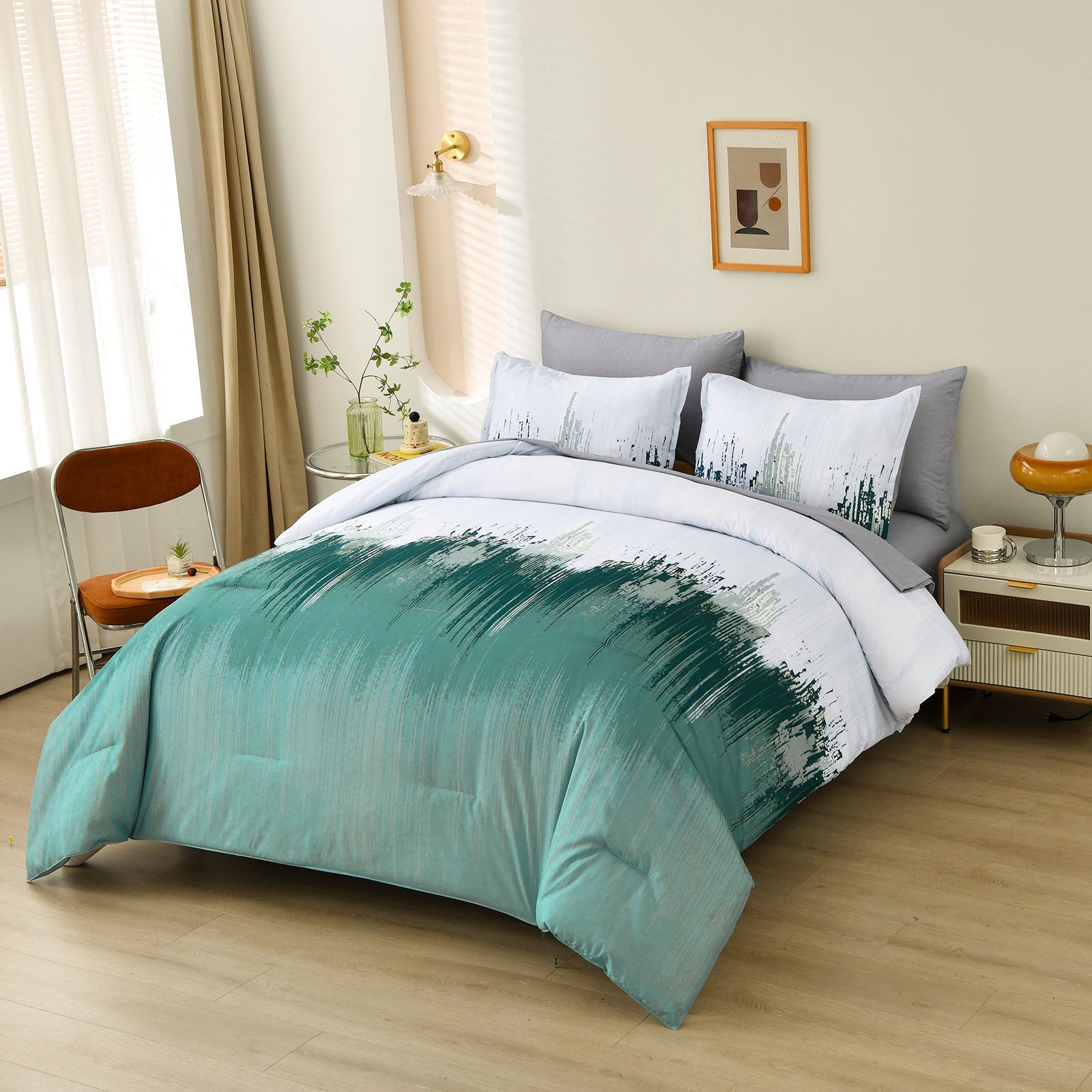 Floral Stripes Comforter Set King Size - Soft Plush 3 Piece Bedding with Pillowcases for Cozy Bedroom Decor | Perfect for Master Bedroom, Guest Room & Dorm