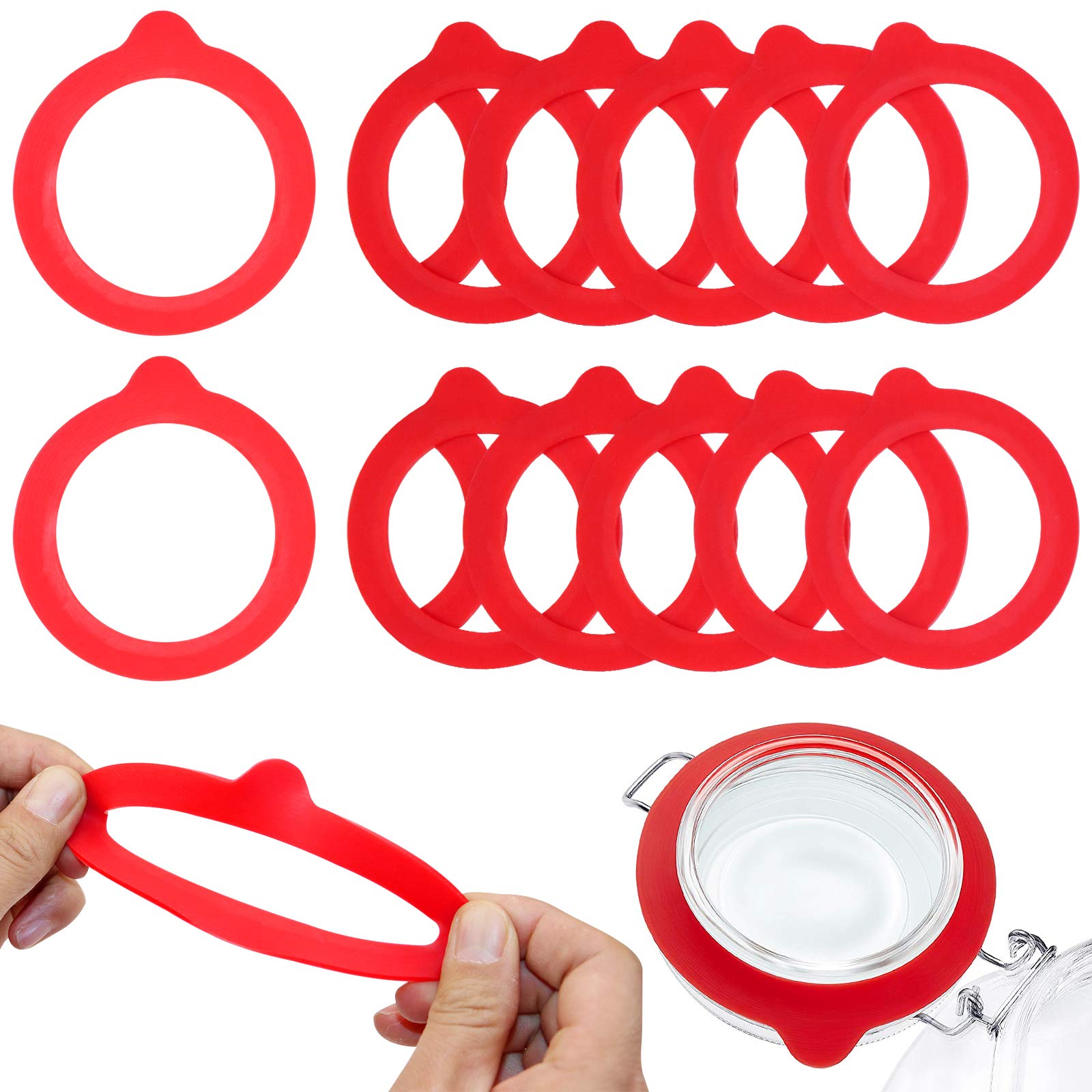 12-Pack 3.75 Inch Red Silicone Jar Gaskets - Food Grade Airtight Rubber Seals & Replacement Lids for Mason Jars - Perfect for Canning, Food Storage & Preserving Fruits/Jams (3.75 Inches)