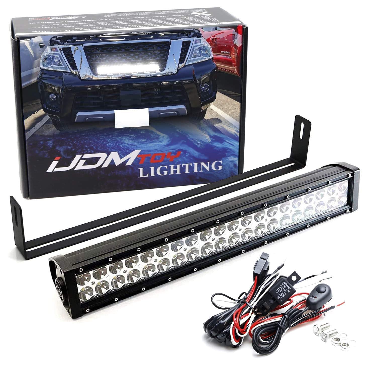 20-Inch LED Light Bar Kit for 2016-2020 Nissan Armada - 120W High Power Off-Road LED Light with Grill Mount Brackets & Wiring Switch - Perfect for Night Driving, Off-Roading & Truck Customization