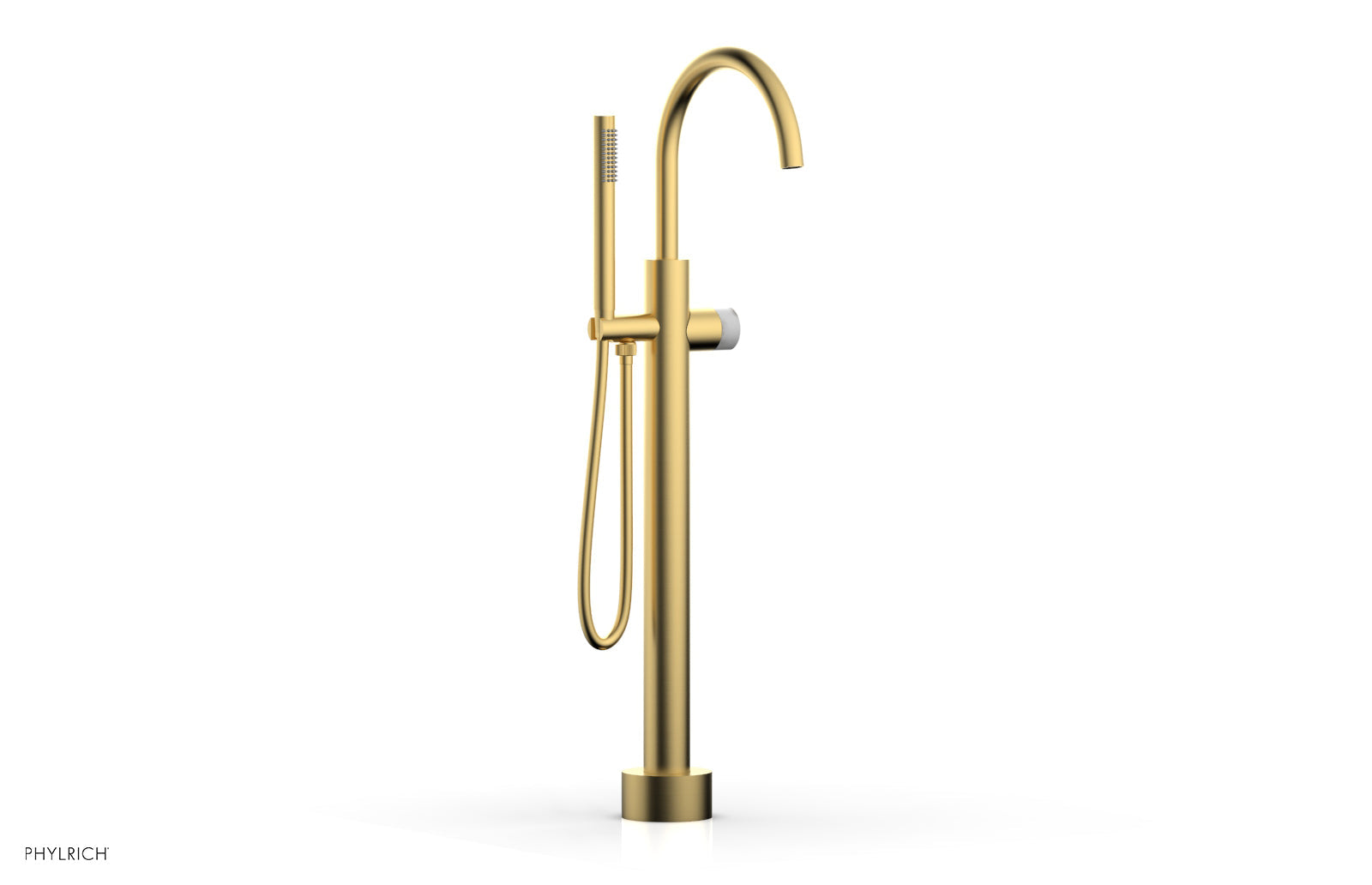 BASIC II Low Floor Mount Tub Filler with White Marble Handle & Hand Shower - 230 47 03 | Modern Bathroom Faucet for Luxury Spa Experience