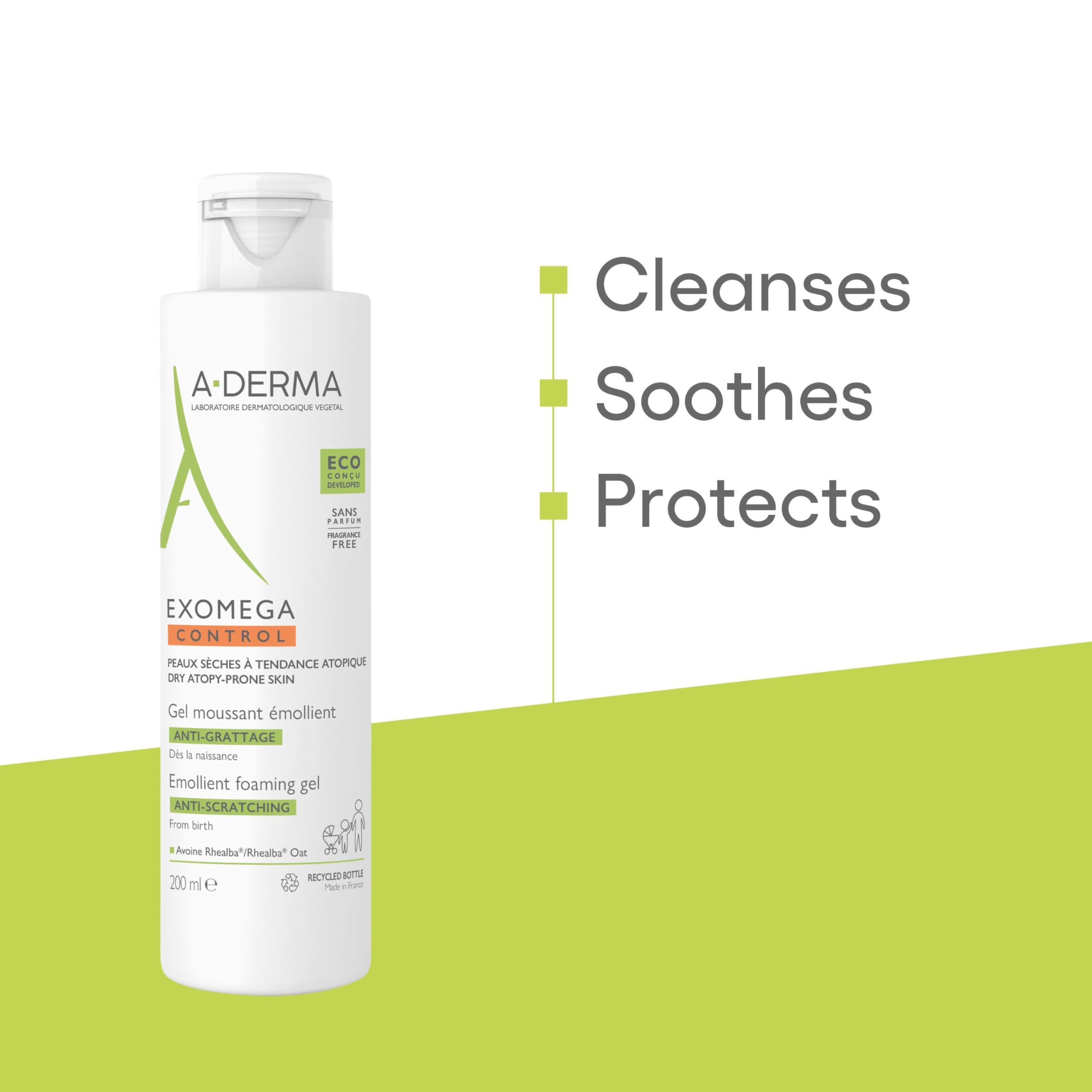 A-derma Exomega Control Emollient 2-in-1 Washing Gel for Children - 200ml | Soothing & Hydrating Bath Solution for Sensitive Skin | Perfect for Daily Baby Care & Eczema-Prone Skin