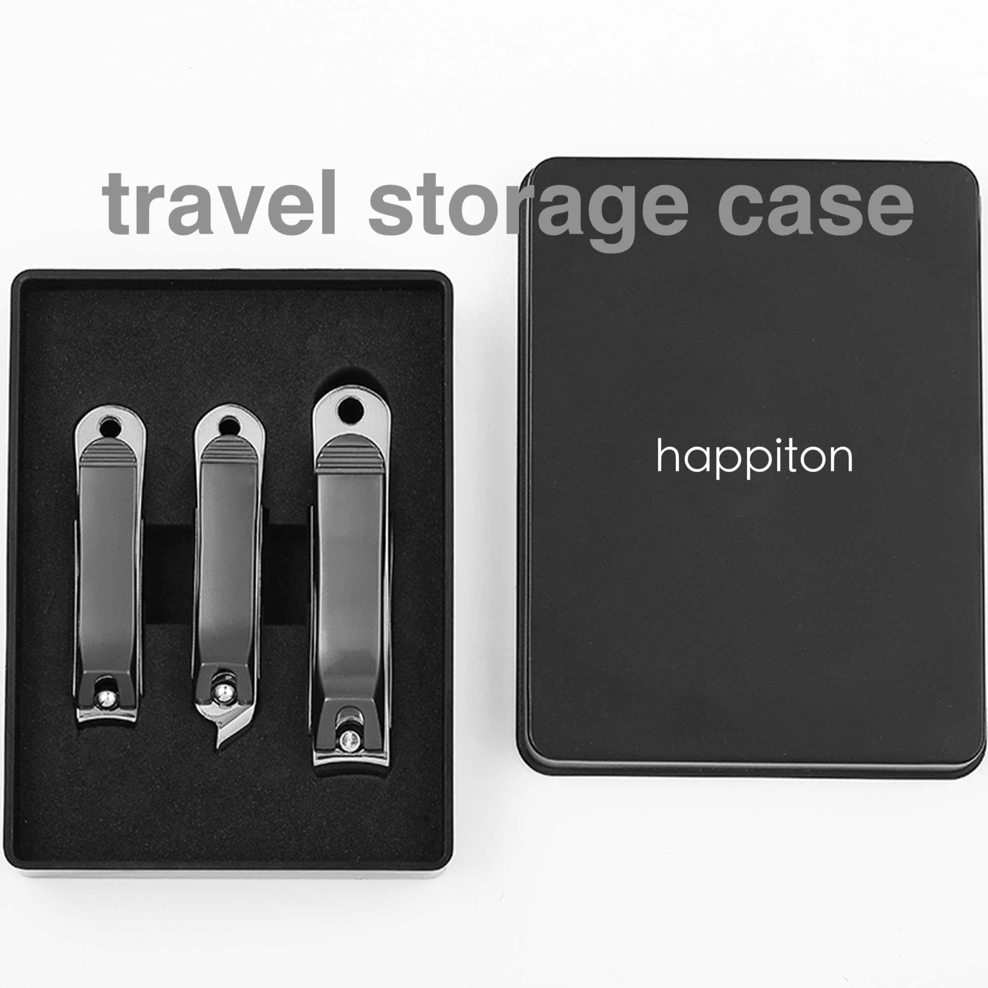 Premium Stainless Steel Nail Clippers Set - 3PCS Professional Fingernail & Toenail Cutters for Women & Men with Storage Case (Black) | Perfect for Home, Travel, and Salon Use