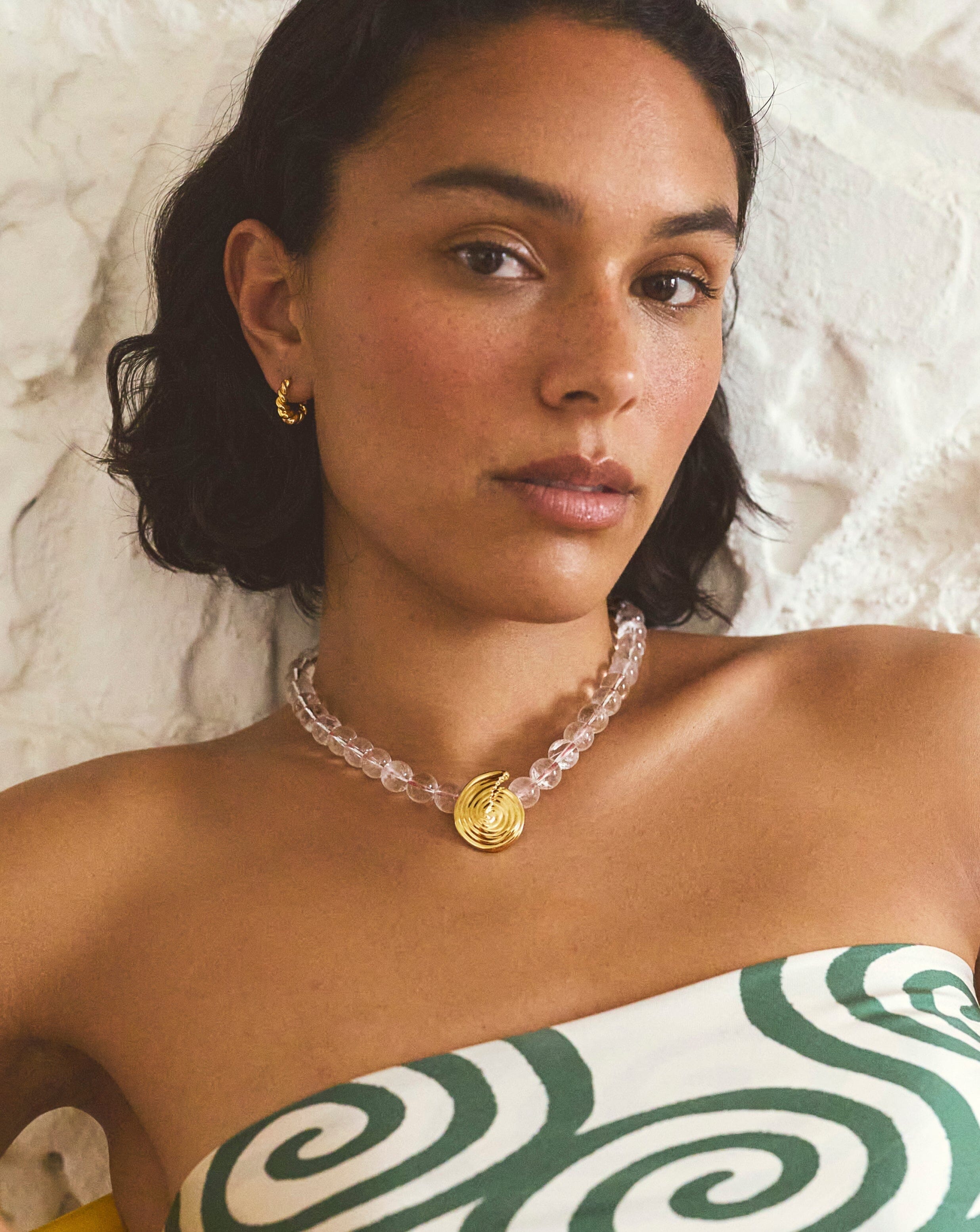 Spiral Gemstone Beaded Pendant Necklace - 18k Gold Plated & Clear Crystal Quartz | Boho Chic Jewelry for Women | Perfect for Parties, Weddings & Everyday Wear