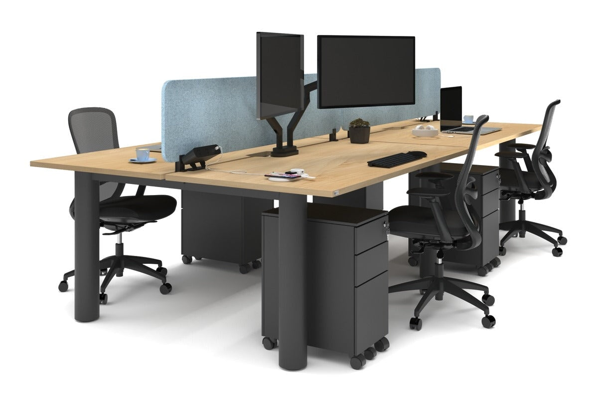 Quadro Cylinder Leg 4-Person Office Workstation Desk - 1600L x 800W with Cable Management - Modern Office Furniture for Team Collaboration & Productivity