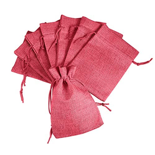 Eco-Friendly Pink Jute Linen Pouches - 25x25cm Party Favor Bags (Pack of 10) for Birthday Celebrations, Baby Showers, Wedding Functions & Candy Storage | Sustainable Gift Packaging Solution