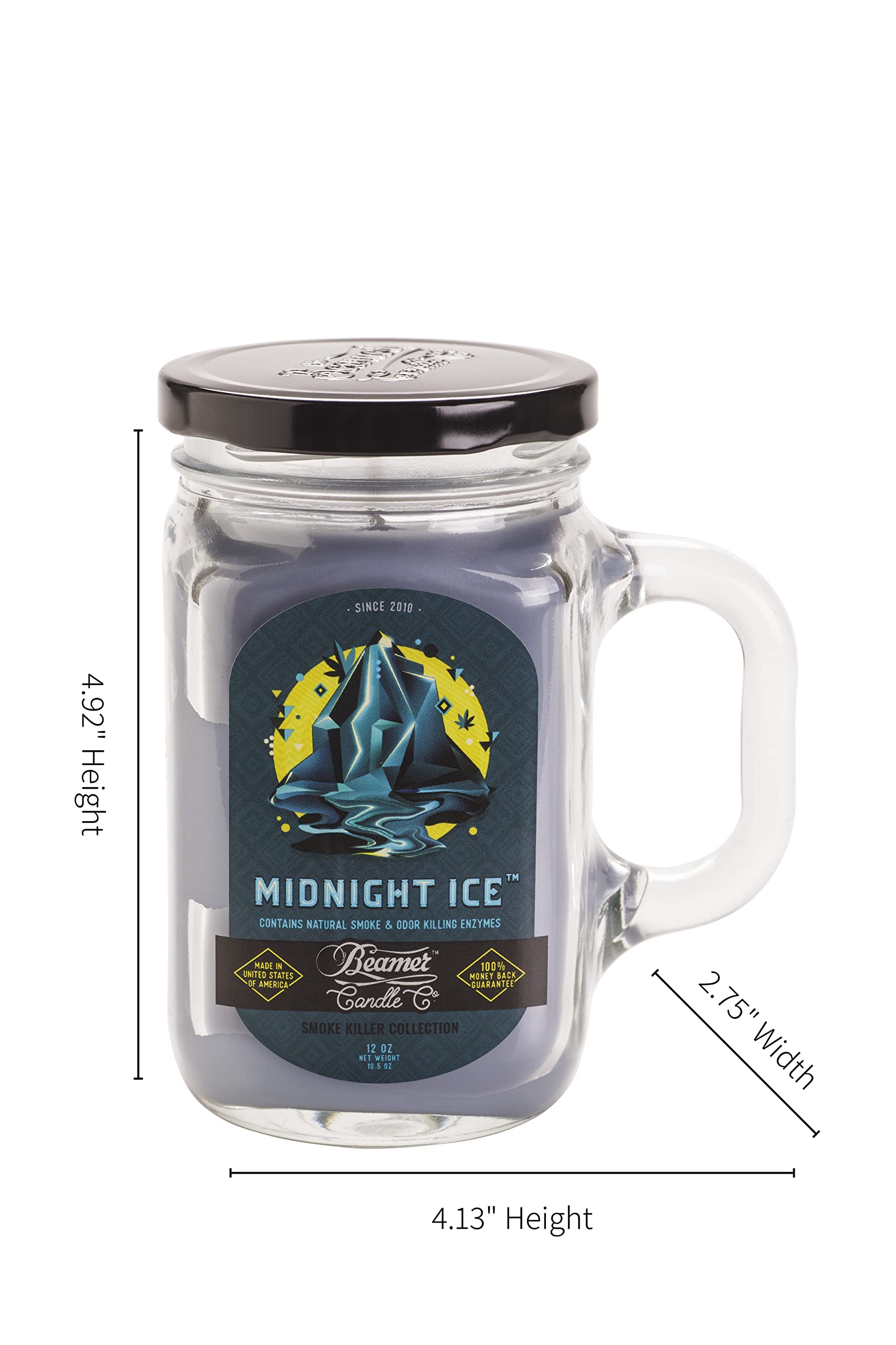 Beamer Candle Co. Midnight Ice Scented Candle - Cool Frosted Fragrance, Odor Eliminating, 12oz Mason Jar, 90-Hour Burn Time, 100% Made in USA - Perfect for Home, Office, Spa & Gift Giving