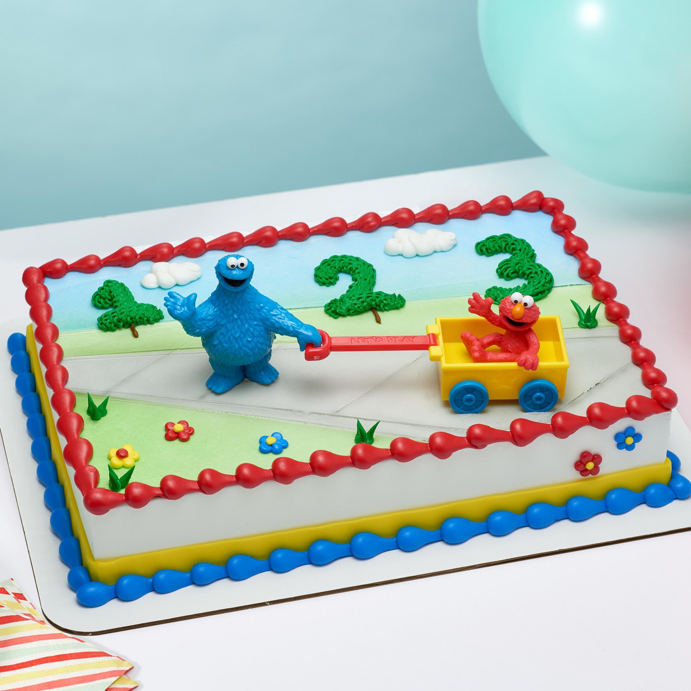 DecoSet Sesame Street Let's Play Cake Topper - 2-Piece Cookie Monster & Elmo Birthday Cake Decorations with Free-Wheeling Wagon | Food Safe, Ready to Use | Perfect for Kids' Birthday Parties, Baby Showers & Themed Celebrations