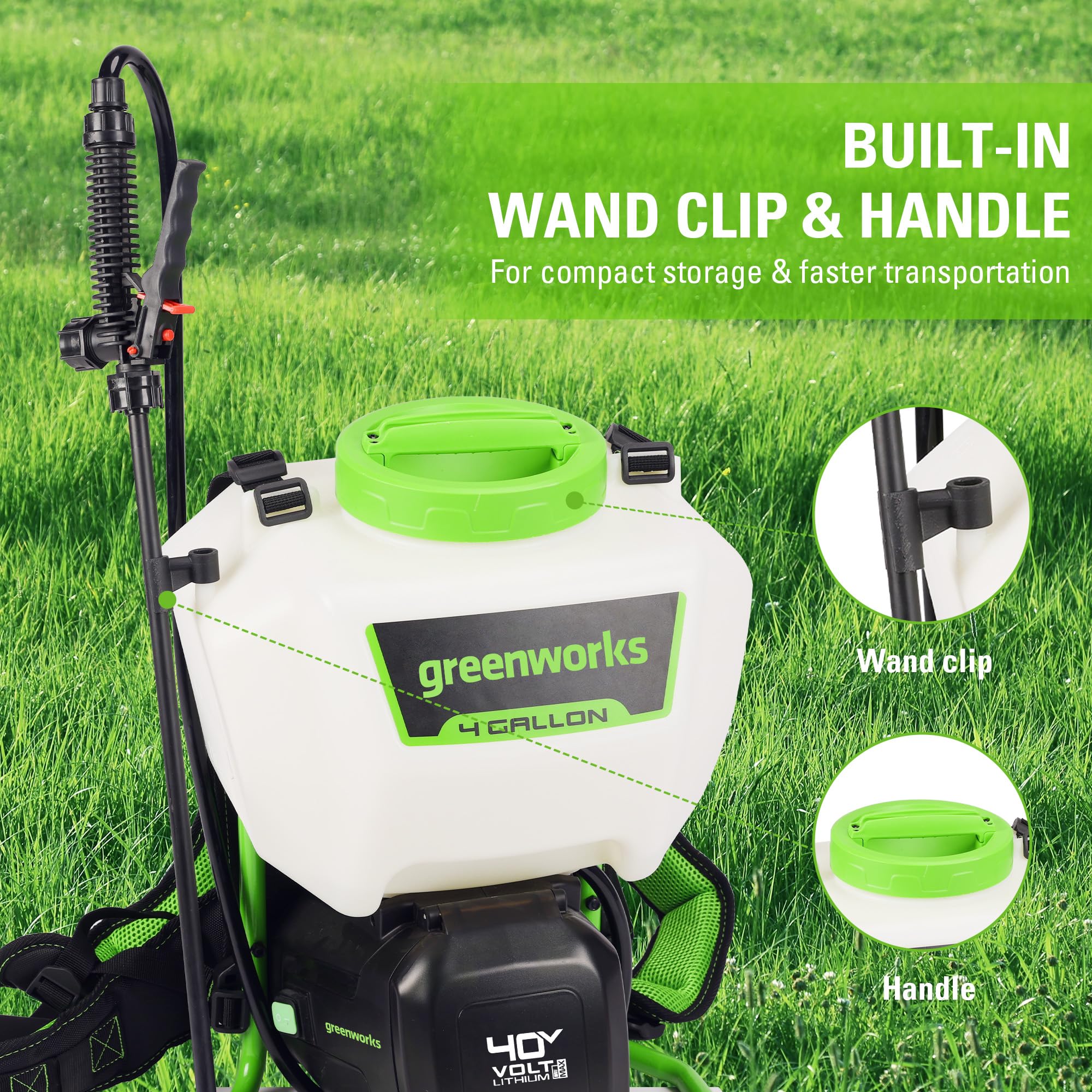 Greenworks 40V Cordless Backpack Sprayer - 4 Gallon Capacity with 5 Nozzle Tips & 25 FT Spray Range - Ideal for Weeding, Pest Control, Fertilizing & Outdoor Cleaning - Includes 2.0Ah Battery & Charger - Perfect for Lawn Care, Gardening & Agricultural Use