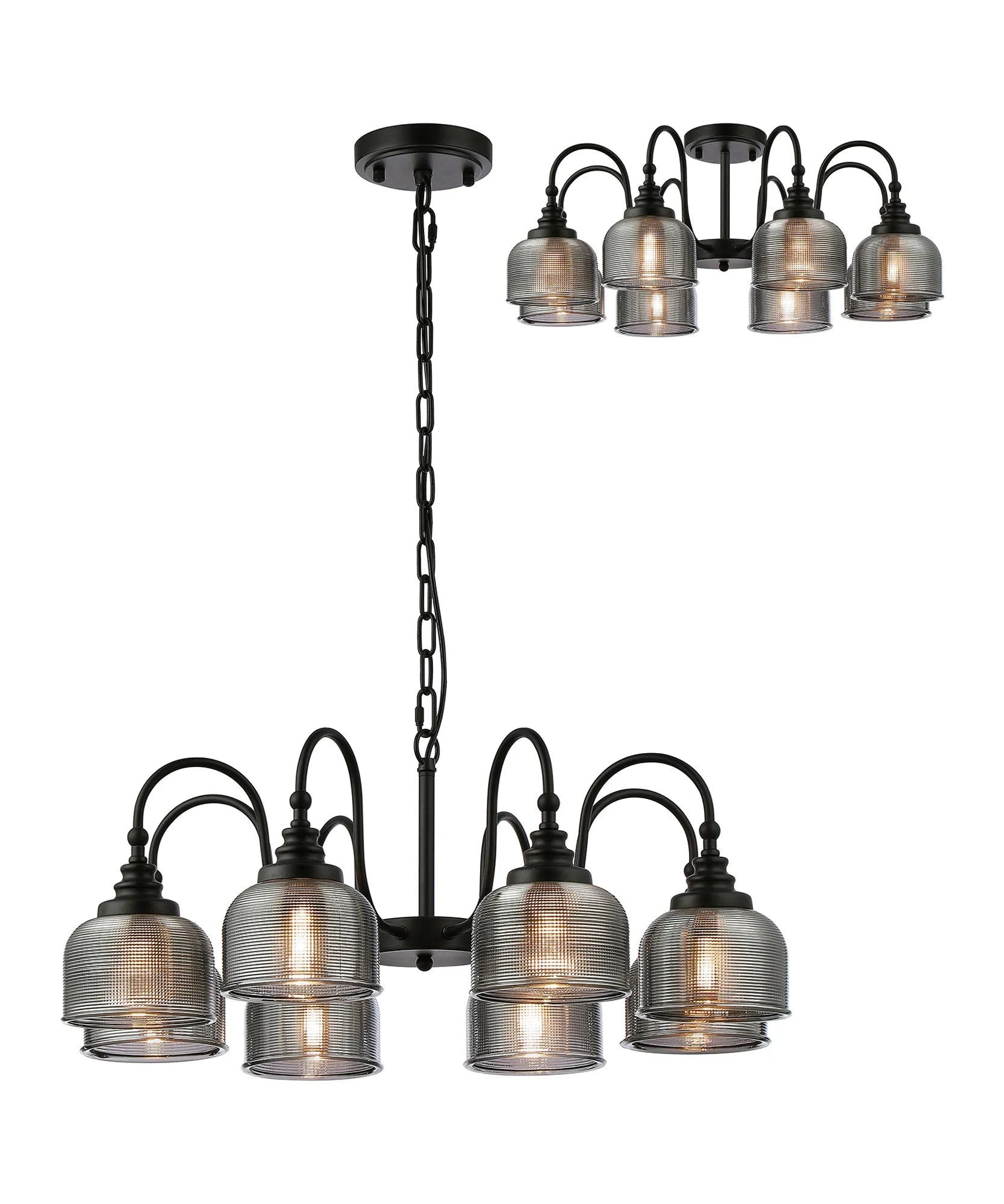 Cleron 3/5/8Lt Semi Flush Mount Pendant Light Fixture - Modern Ceiling Lighting in Multiple Colors for Living Room, Bedroom & Dining Room