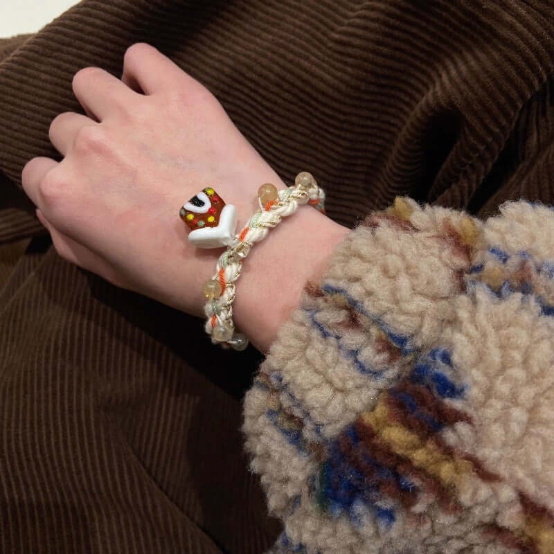 Gingerbread Snowman Charm Cute Woven Braided Christmas Bracelet | Holiday Gift for Women, Girls | Perfect for Christmas Parties, Festive Outfits & Winter Accessories