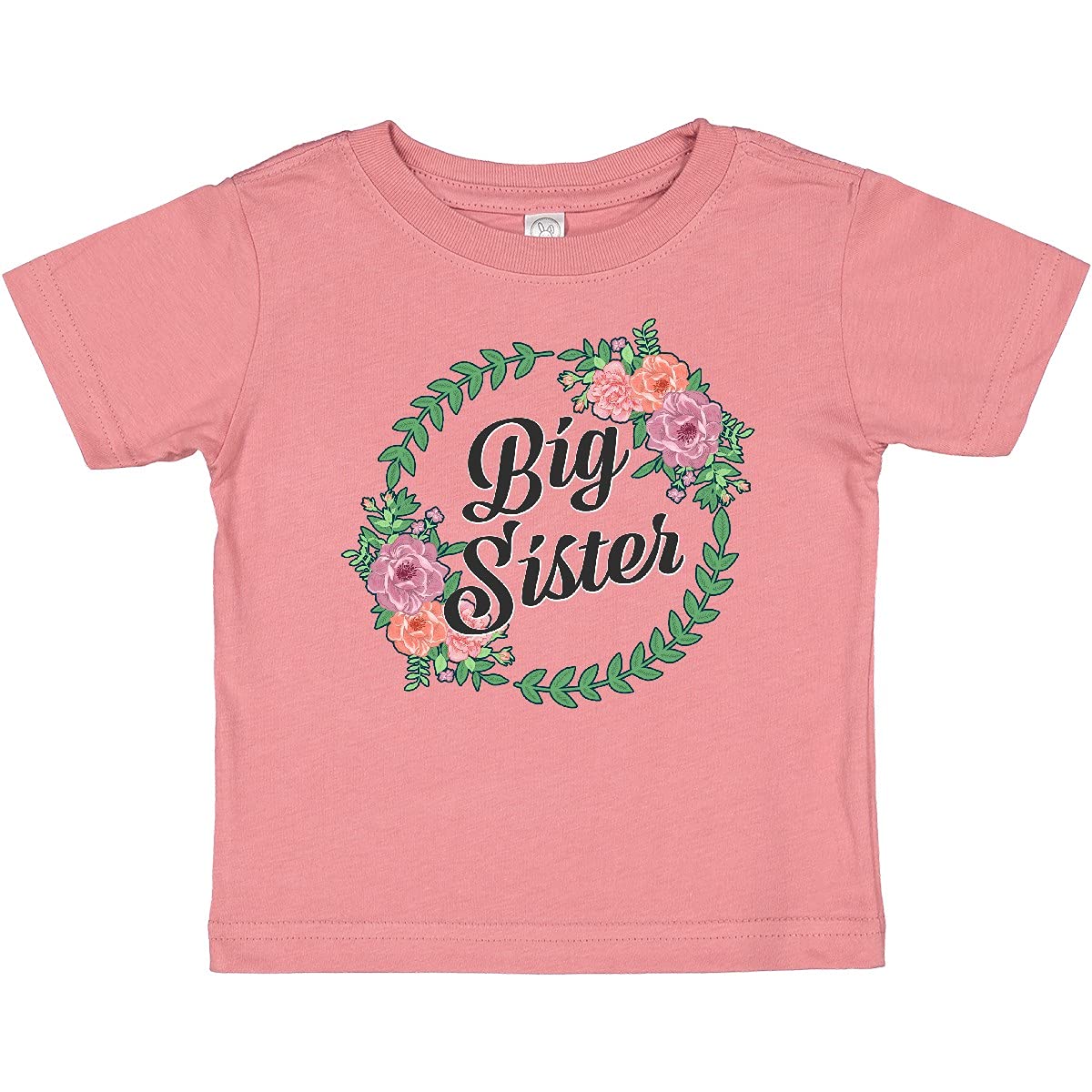Inktastic Big Sister with Flower Circle Baby T-Shirt - Cute Floral Design Sibling Outfit for Newborns & Toddlers - Perfect for Family Photos, Sibling Bonding & Special Occasions