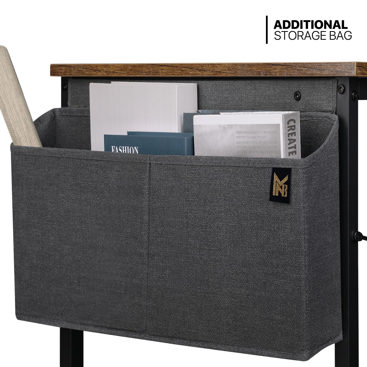MoNiBloom 47 Inch Home Office Gaming Desk with Storage Bag - Rustic Brown Computer Study Table for Work, Gaming & Online Learning | Perfect for Small Spaces & Dorm Rooms