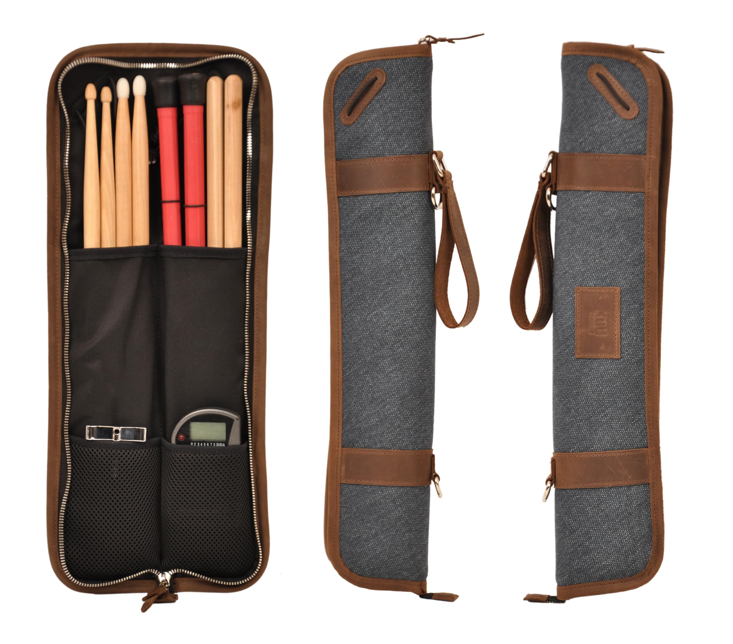 Handmade Leather Drumstick Bag with Adjustable Shoulder Strap - Built-in Rubber Loops for Secure Storage - Premium Canvas Marching Band Drumstick Case - Perfect Gift for Drummers & Music Lovers - Ideal for Band Practice, Performances & Travel