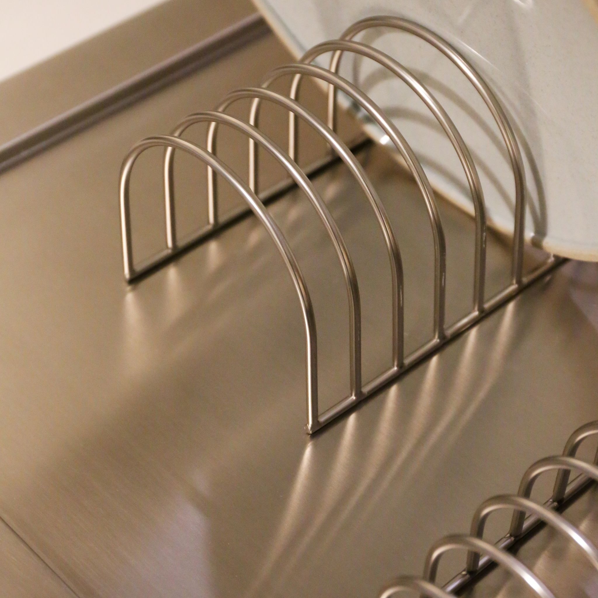 Premium Brushed Steel Dish Drainer Set of 2 - Space Saving Kitchen Organizer for Countertop Drying Rack | Ideal for Small Kitchens, Apartments & RVs