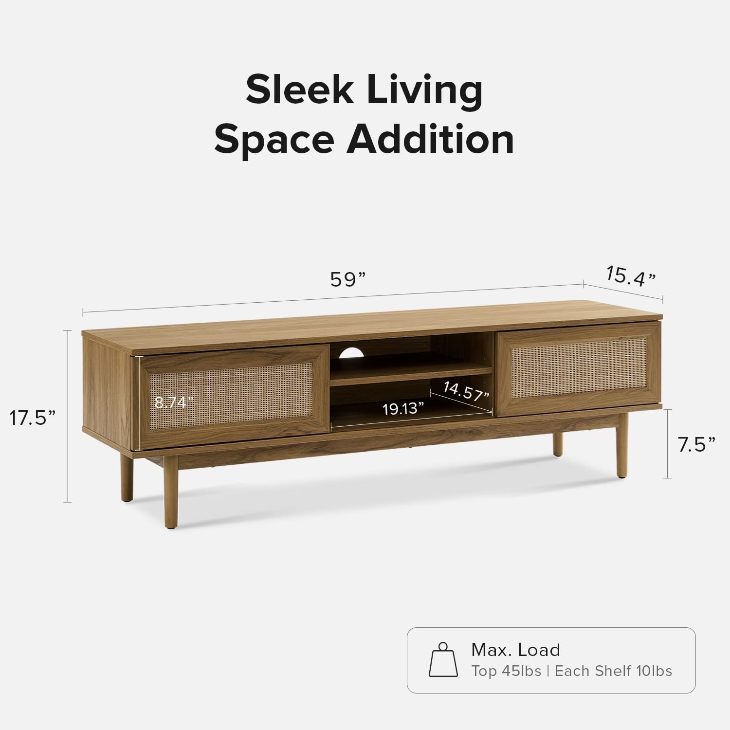 Haylee TV Stand for 55/60/65 Inch TVs - Modern Farmhouse Entertainment Center with Rattan Storage - Oak Media Console Credenza for Living Room & Bedroom - Perfect for Boho, Coastal & Rustic Home Decor