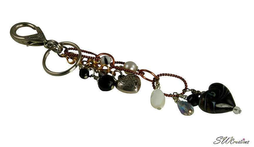 Jet Black Heart Beaded Purse Charm - Elegant Handbag Accessory for Women | Perfect for Evening Bags, Clutches & Gift Giving