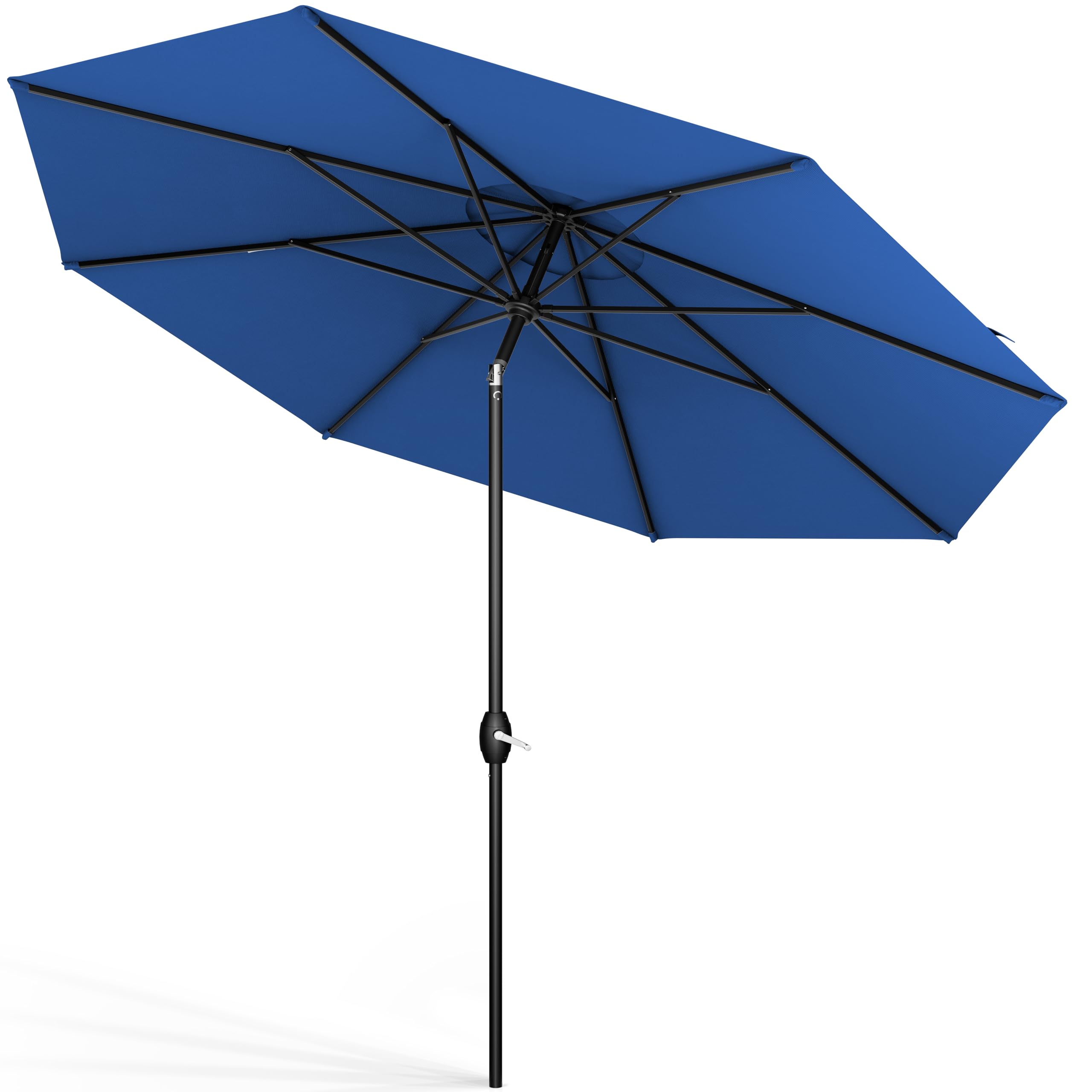Midtown Umbrellas The Lean 10ft Outdoor Patio Umbrella - Sunbrella Dark Blue Acrylic Fabric, 8-Rib Aluminum Frame with Zinc Alloy Crank Lift & Auto-Tilt System - Perfect for Poolside, Backyard, and Outdoor Dining Areas