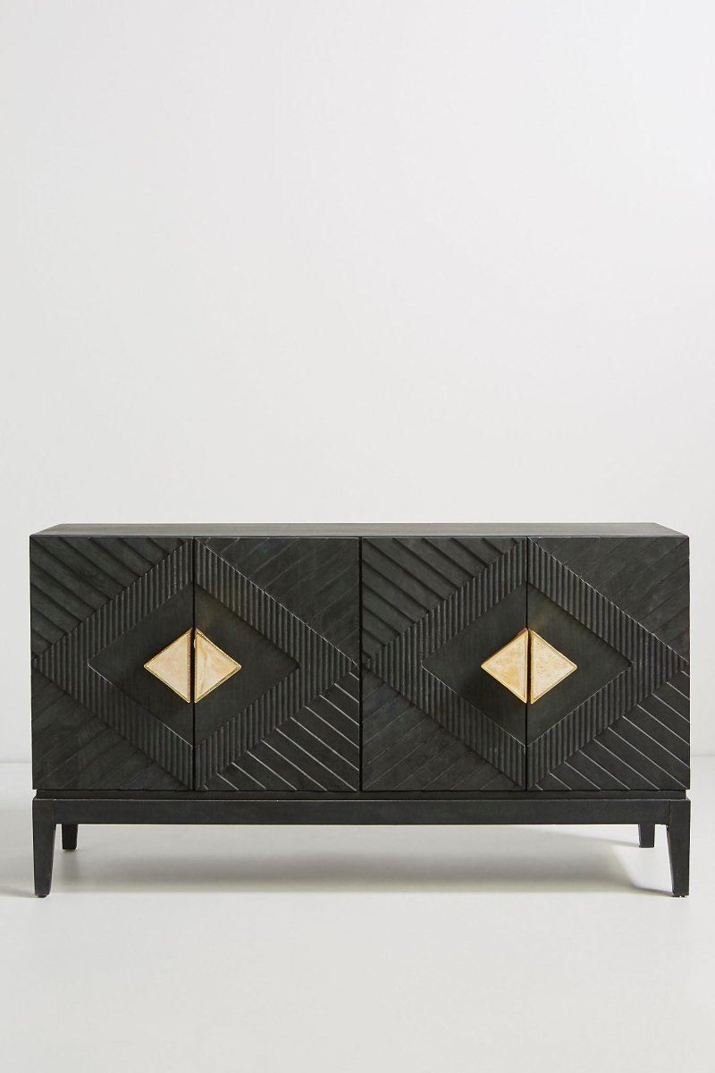 Hand Carved Samuel Buffet Table in Indigo Blue | Solid Wood Custom Made Sideboard for Dining Room | Perfect for Home Decor, Storage & Entertaining Guests