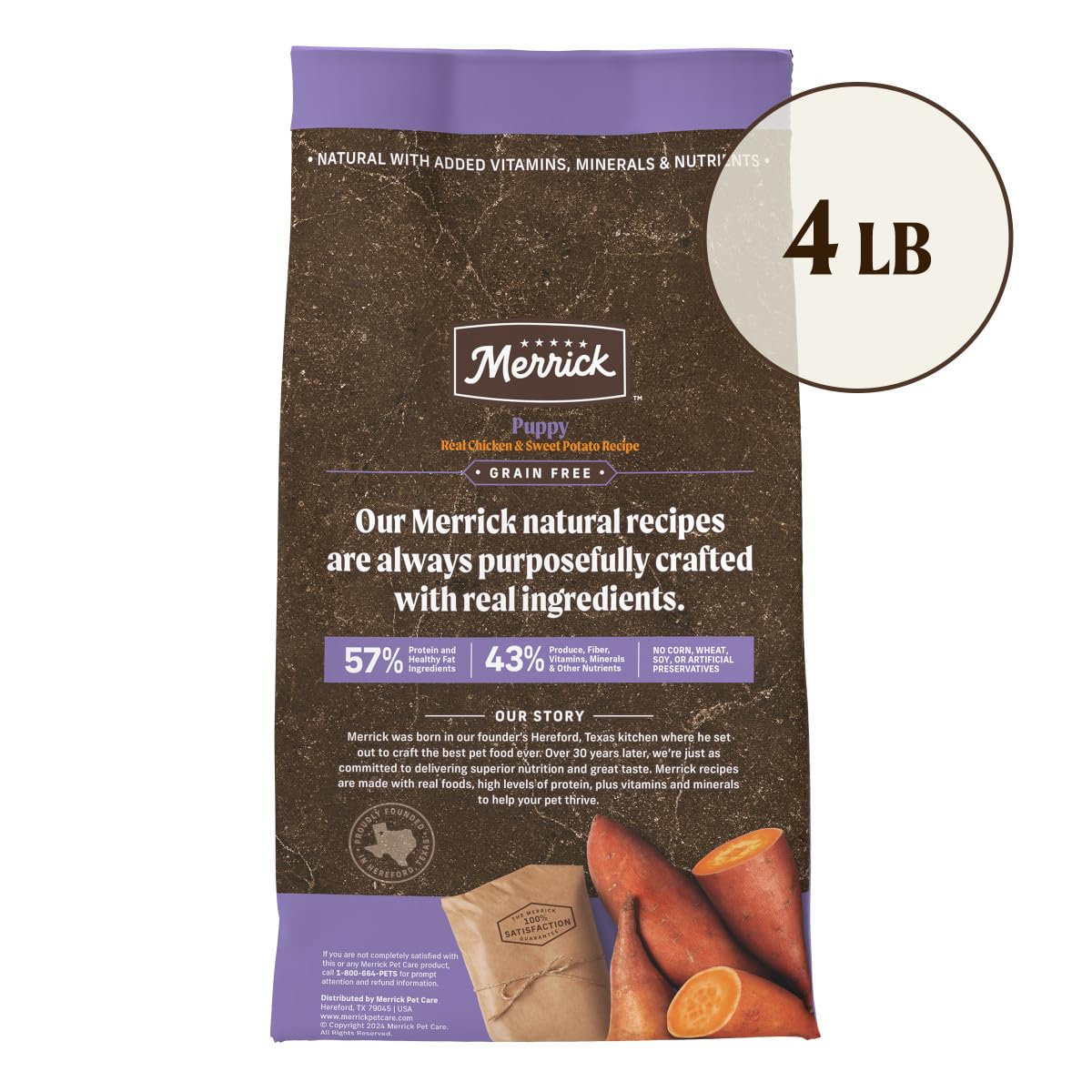 **Merrick Premium Grain-Free Dry Puppy Food with Real Chicken & Sweet Potato – Natural Kibble for Small & Large Breed Puppies – 4 lb Bag – Perfect for Training, Growth & Healthy Digestion**
