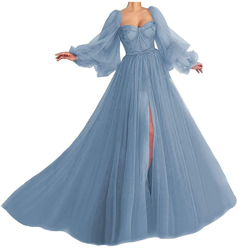 Elegant Long Sweetheart Tulle Prom Dresses for Women - Formal Sleeved Ball Gown | Perfect for Homecoming, Wedding Guest & Special Occasions
