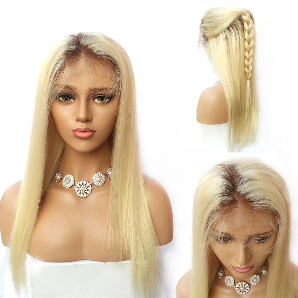 #4/613 Blonde Ombre Peruvian Virgin Human Hair Wigs for Women - Pre Plucked Baby Hair, Glueless Full Lace Wig, Straight 22 Inch | Natural Look for Daily Wear, Cosplay & Special Occasions