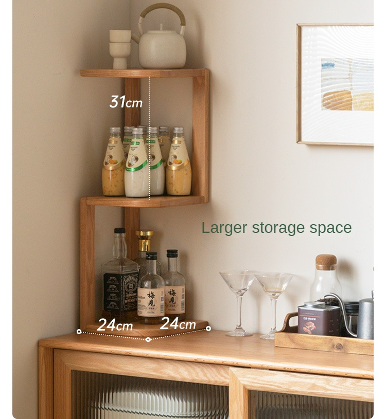 Solid Oak Wood Corner Table Shelf - Rustic Farmhouse Style for Living Room, Bedroom & Office Storage & Decor