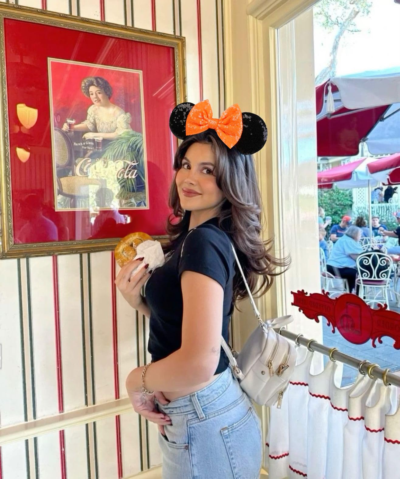 WOVOWOVO Halloween Mouse Ears Headbands for Women - Sparkly Orange Bow Headband with Sequins, Cute Cosplay Hair Accessories for Costume Parties, Disney Princess Theme Events & Halloween Celebrations