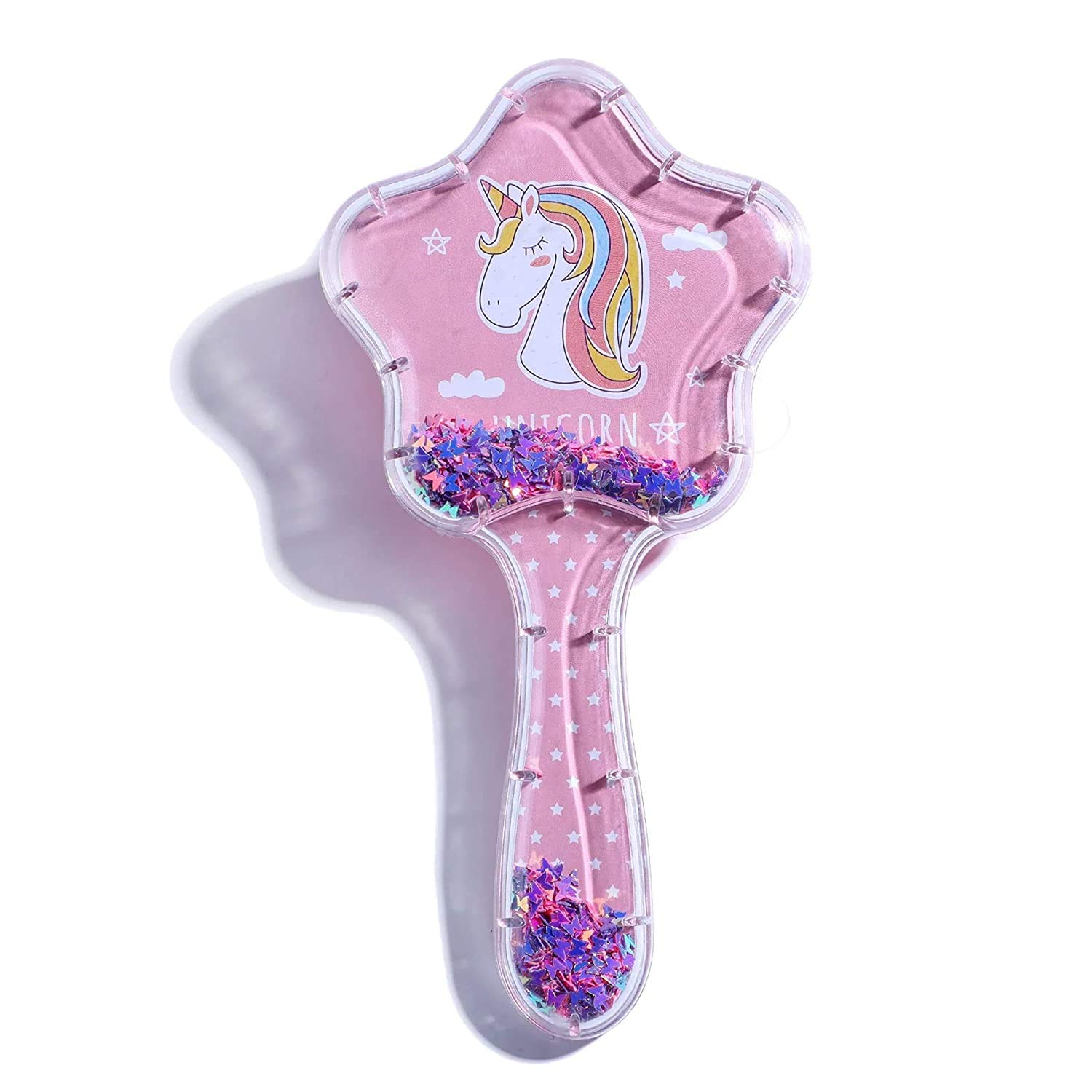 Crazycute® 3D Unicorn Hair Brush for Kids - Glittery Star Detangling Brush with Paddle Cushion, Anti-Static & Hair Loss Prevention, Massage Scalp - Perfect for Girls' Hair Care, Travel & Gift Giving (1 Pack)
