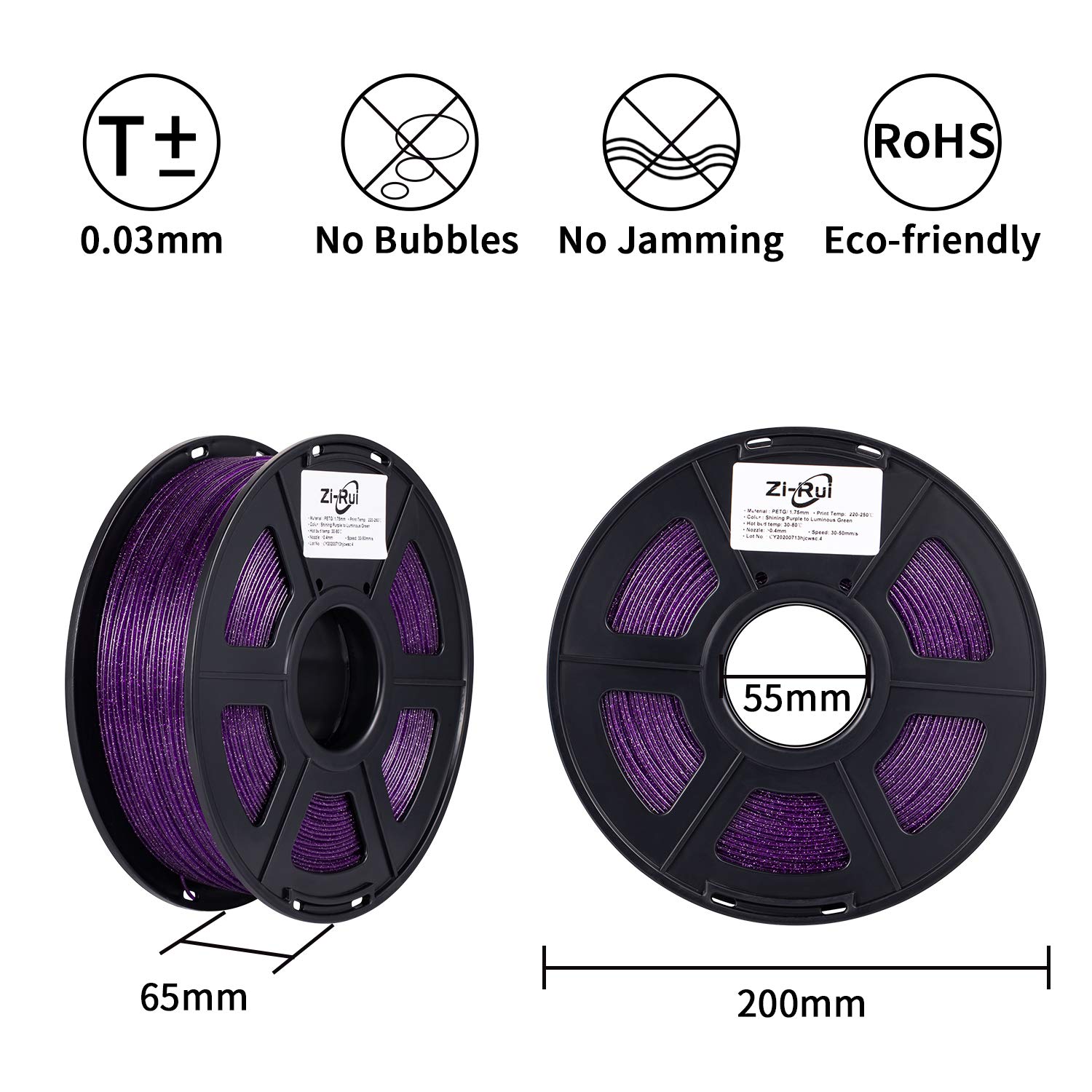 Premium 3D Printer PETG Filament - Sparkly Glitter Purple & Glow in The Dark Green, 1.75mm, 1KG Spool for Smooth Printing | Ideal for Cosplay Props, DIY Crafts, and Home Decor Projects