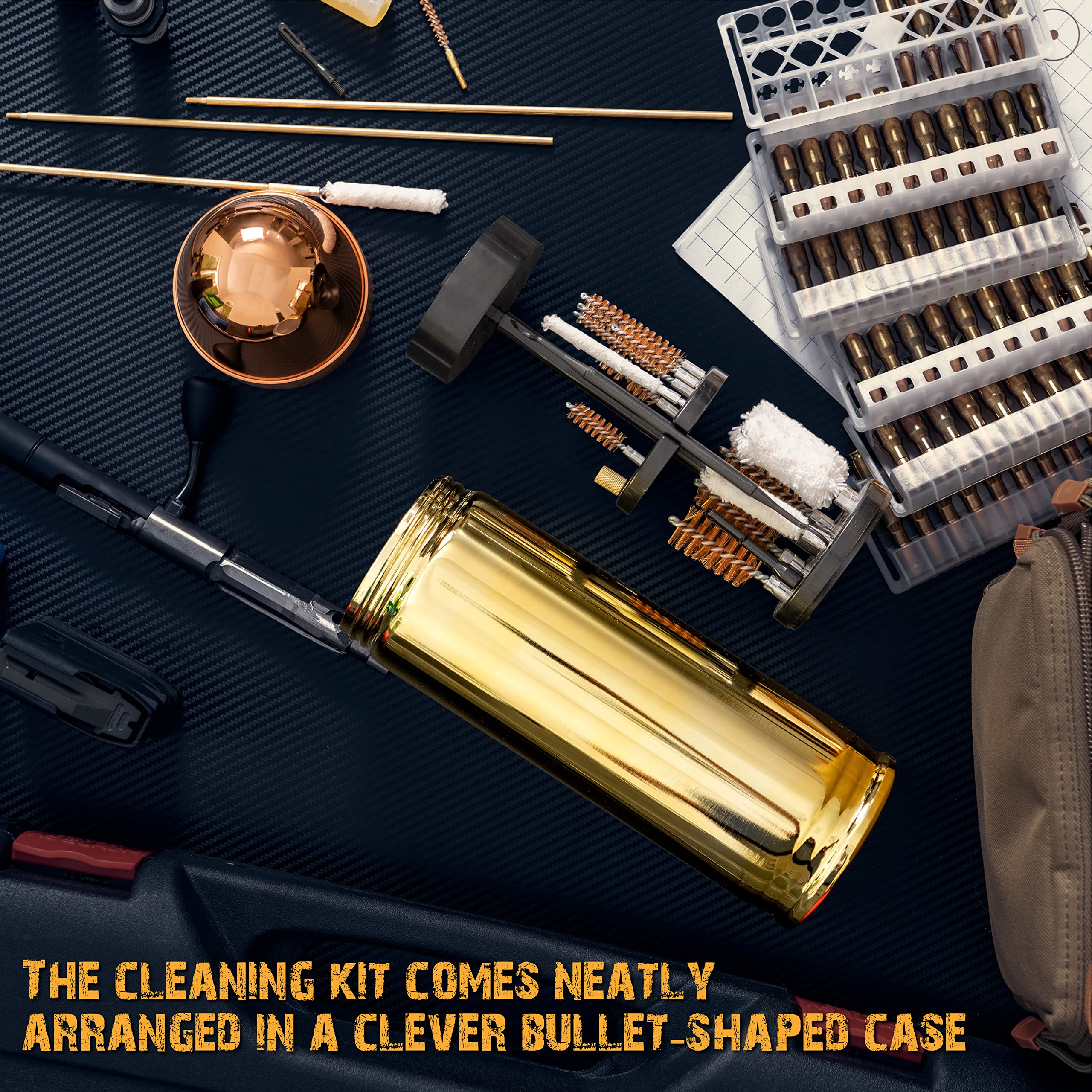Premium Gun Cleaning Kit with Aluminum Bullet-Shaped Case - Complete Maintenance Tools for Handguns, Rifles & Shotguns - Perfect for Home, Range & Hunting Use