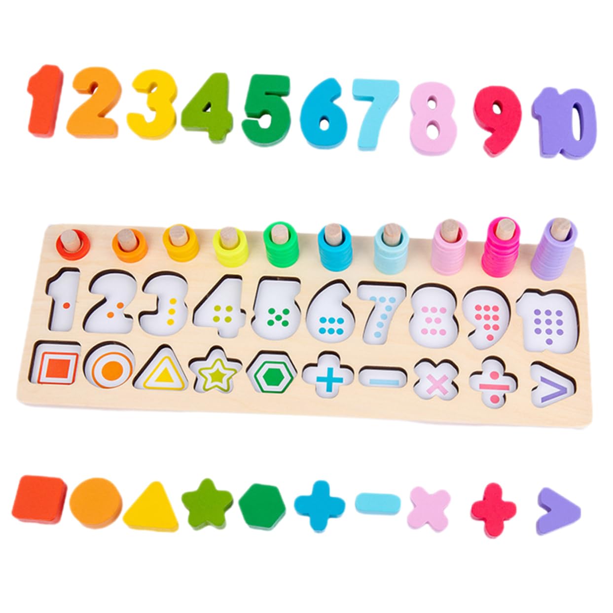 Wooden Number Learning Toy Set - Early Educational Counting & Colors Geometric Cognition Toys for Toddlers & Preschoolers - Perfect for Homeschooling, Classroom Activities & Montessori Learning