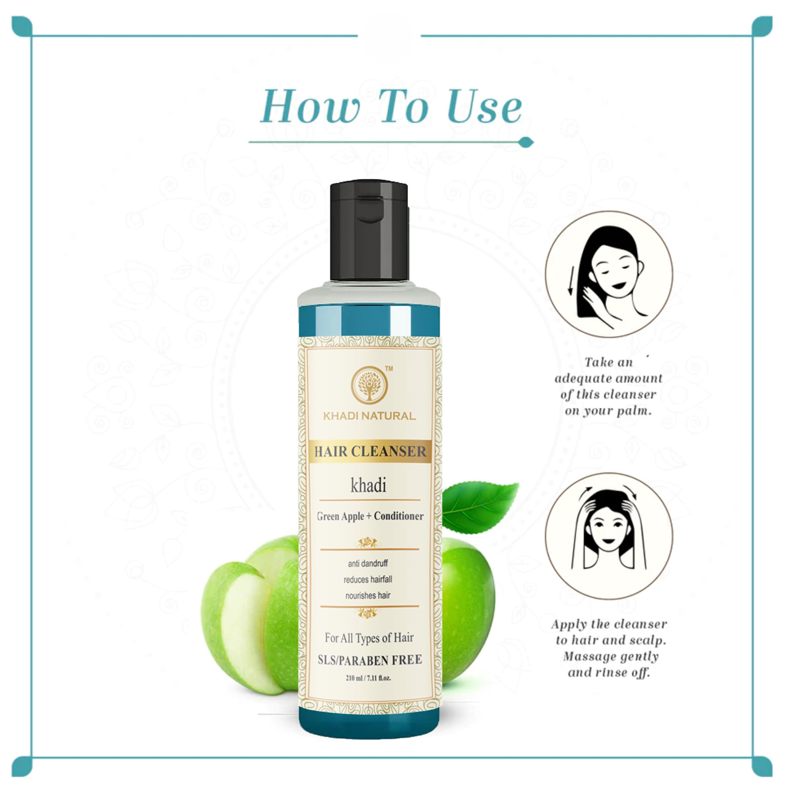 Khadi Natural Green Apple Hair Conditioner Pack of 2 (210ml Each) - Nourishing & Hydrating for Dry, Damaged Hair - Sulfate & Paraben Free - Perfect for Daily Hair Care Routine & Salon-Like Results at Home