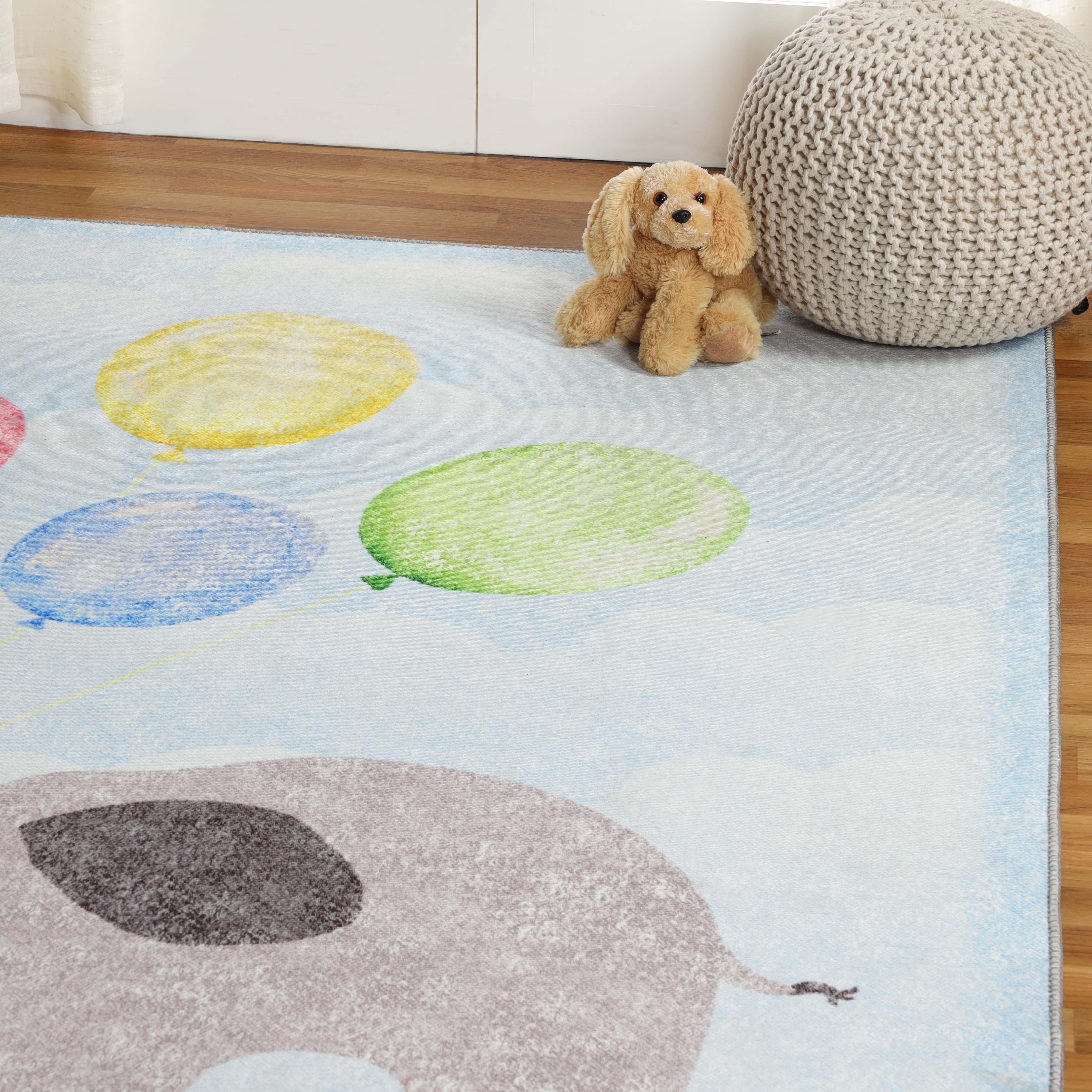 Vibrant Elephant Non-Slip Kids Playroom Rug - Soft & Safe Floor Mat for Nursery, Bedroom, and Play Areas