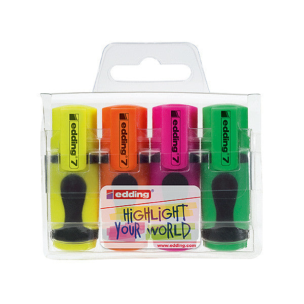 edding 7 Mini Highlighter Set - 4 Pack Assorted Colors for Office, School & Study Notes - Perfect for Bookmarking, Organizing & Color Coding