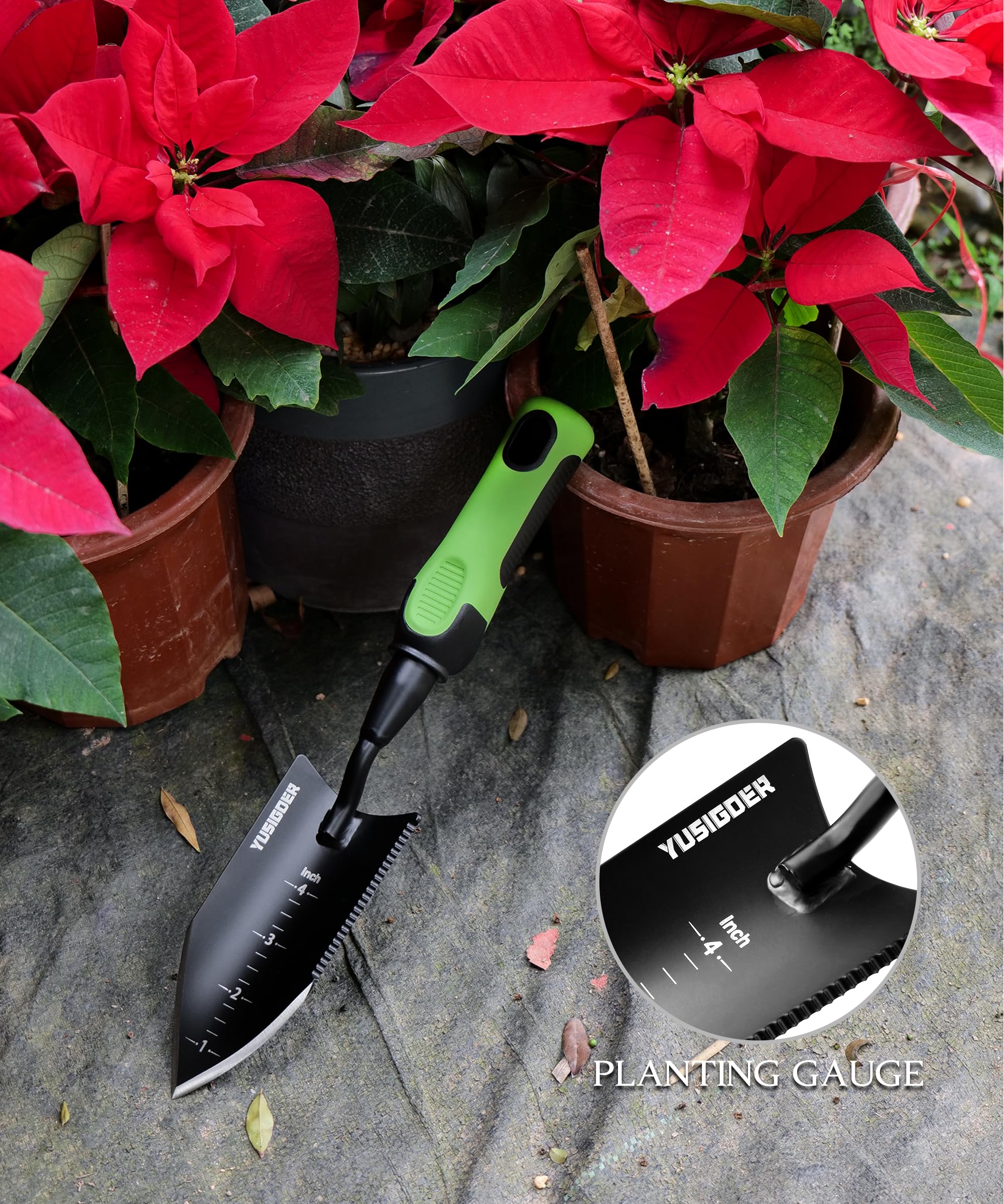 Premium Stainless Steel Garden Hand Tools Set - Heavy Duty Planting Trowel & Weeding Shovel with Ergonomic Green Handle - Perfect for Gardening, Landscaping & Outdoor Planting Activities