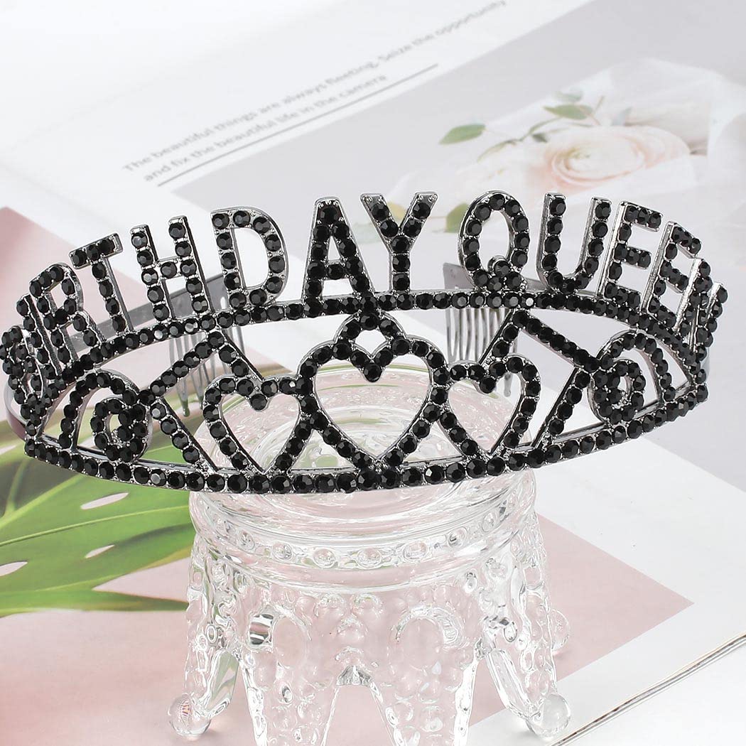 Elegant Black Birthday Tiara for Women - Rhinestone Crystal Crown Headband | Perfect for Birthday Parties, Bachelorette, Bridal Showers & Special Occasions