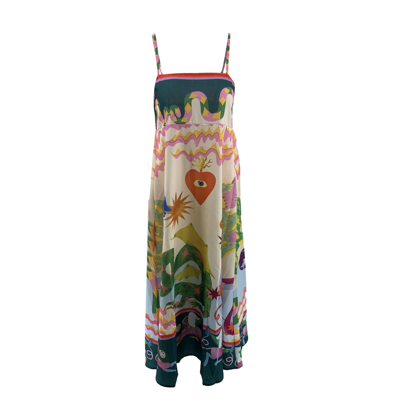 Yuemengxuan Women's Boho Floral Print Spaghetti Strap Maxi Dress - Sleeveless A-Line Summer Long Dress for Party, Cocktail & Streetwear | Perfect for Beach Vacations, Date Nights & Music Festivals