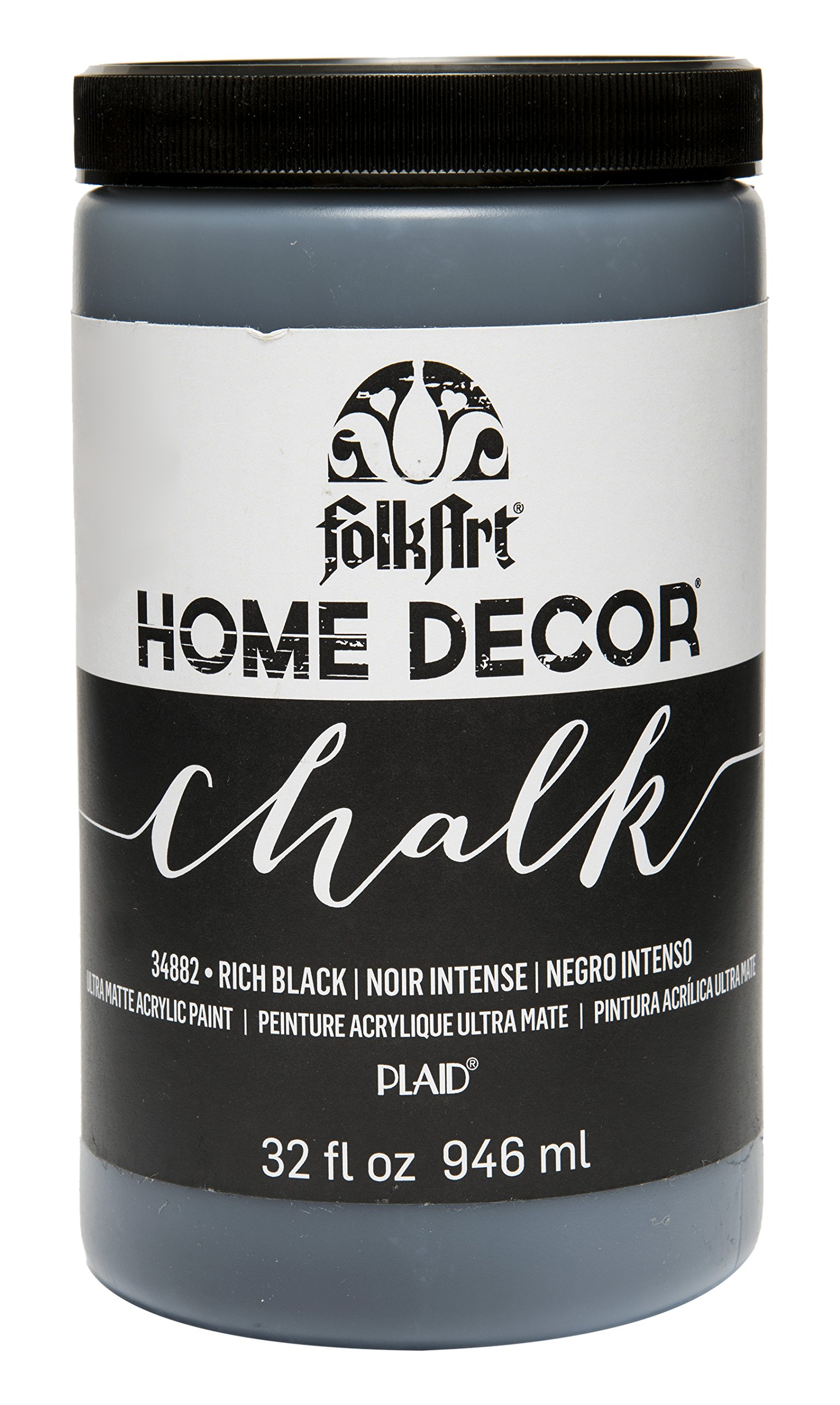 FolkArt Premium Chalk Paint for Furniture & Home Decor - 32 oz Rich Black - Non-Toxic Matte Finish Paint for DIY Crafts, Cabinets, Wood Projects - Perfect for Shabby Chic & Farmhouse Style Makeovers