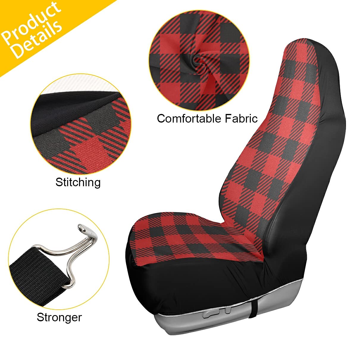 Breathable Red Buffalo Plaid Car Seat Cover - Universal Fit for Most Cars, SUVs, Trucks & Vans | Front Seat Protector | Perfect for Road Trips, Commuting & Pet Protection