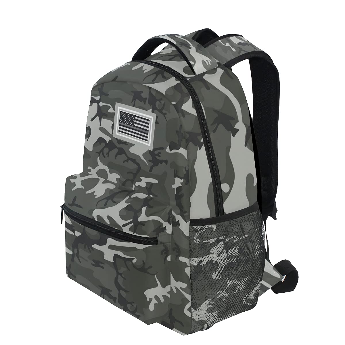 Camo American Flag Backpack for Teens - Waterproof School Bookbag with Laptop Compartment, Durable Travel Daypack for Boys & Girls - Perfect for College, Hiking, and Outdoor Adventures