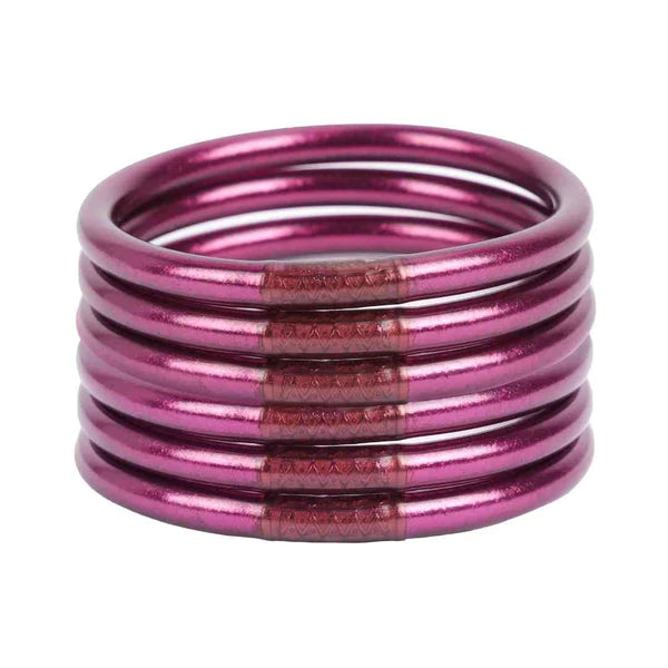 BuDhaGirl All Weather Bangles Set of 6 - Amethyst Color Adjustable Waterproof Bracelets for Yoga, Travel & Everyday Wear